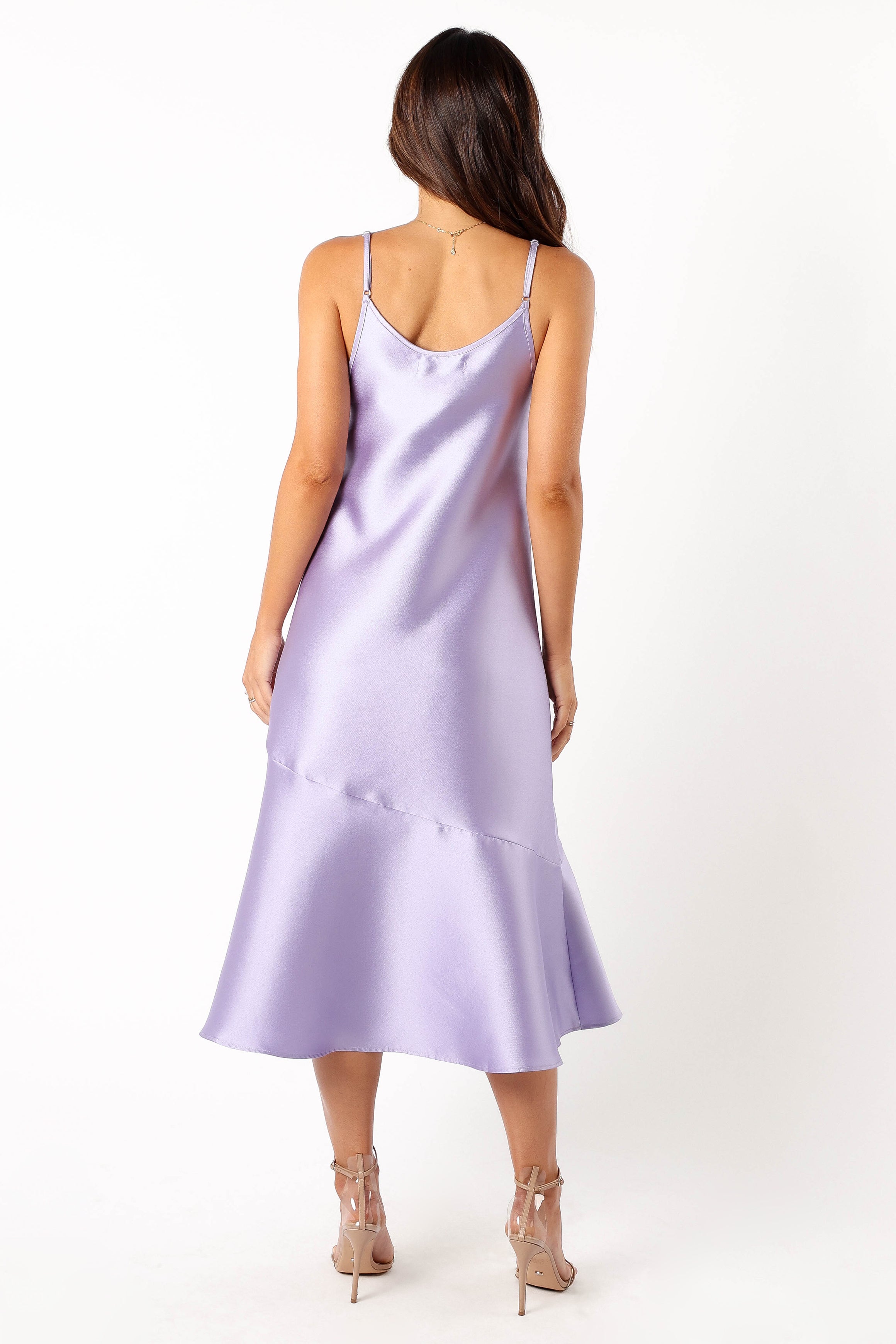 Lavender Novan Midi Dress with V-Neck & Adjustable Straps