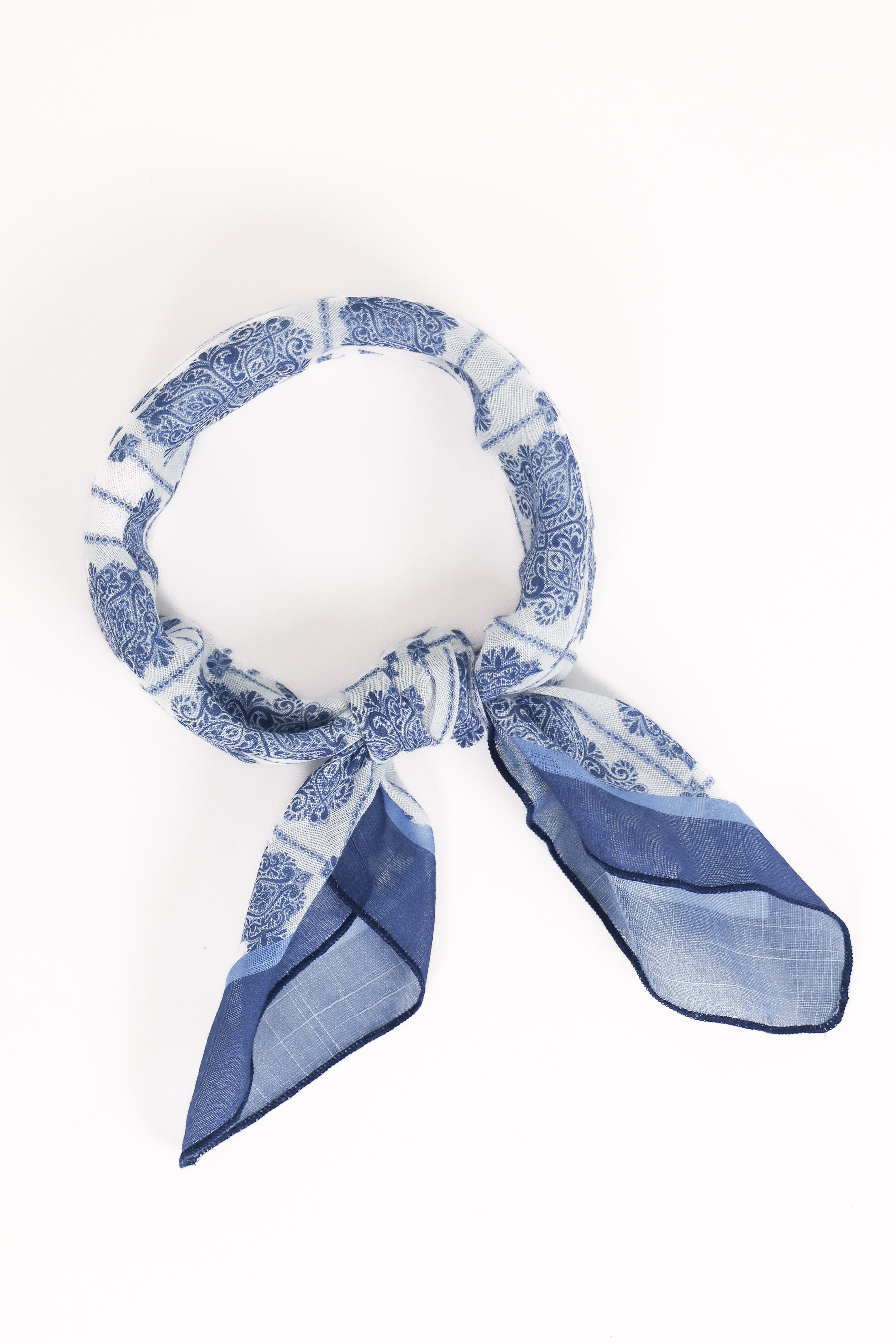 Nadia Blue Paisley Satin Hair Scarf - 23" Square