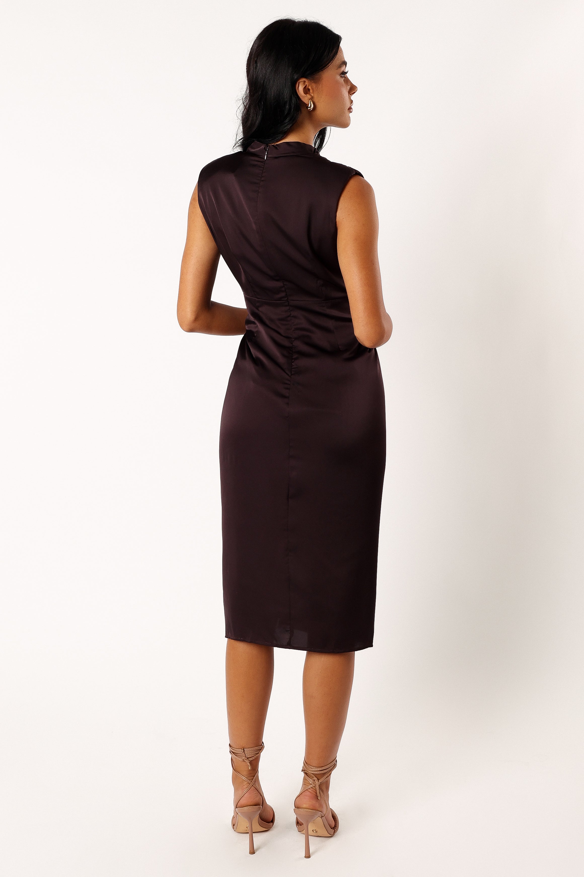 Elegant Black Coffee Midi Dress with Twist Knot Detail
