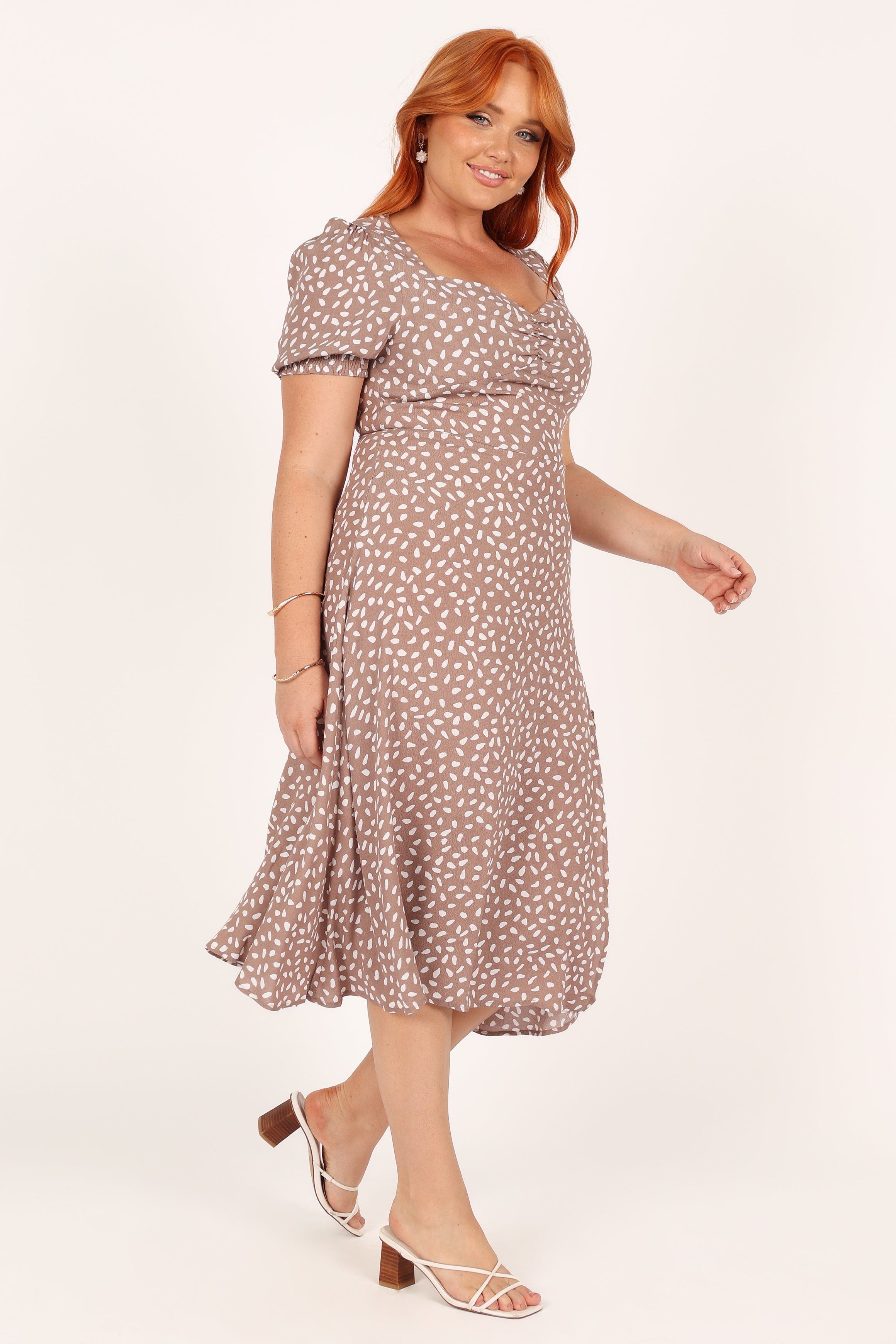 Franklin Midi Dress with Ruched Bust & Front Split - Mocha