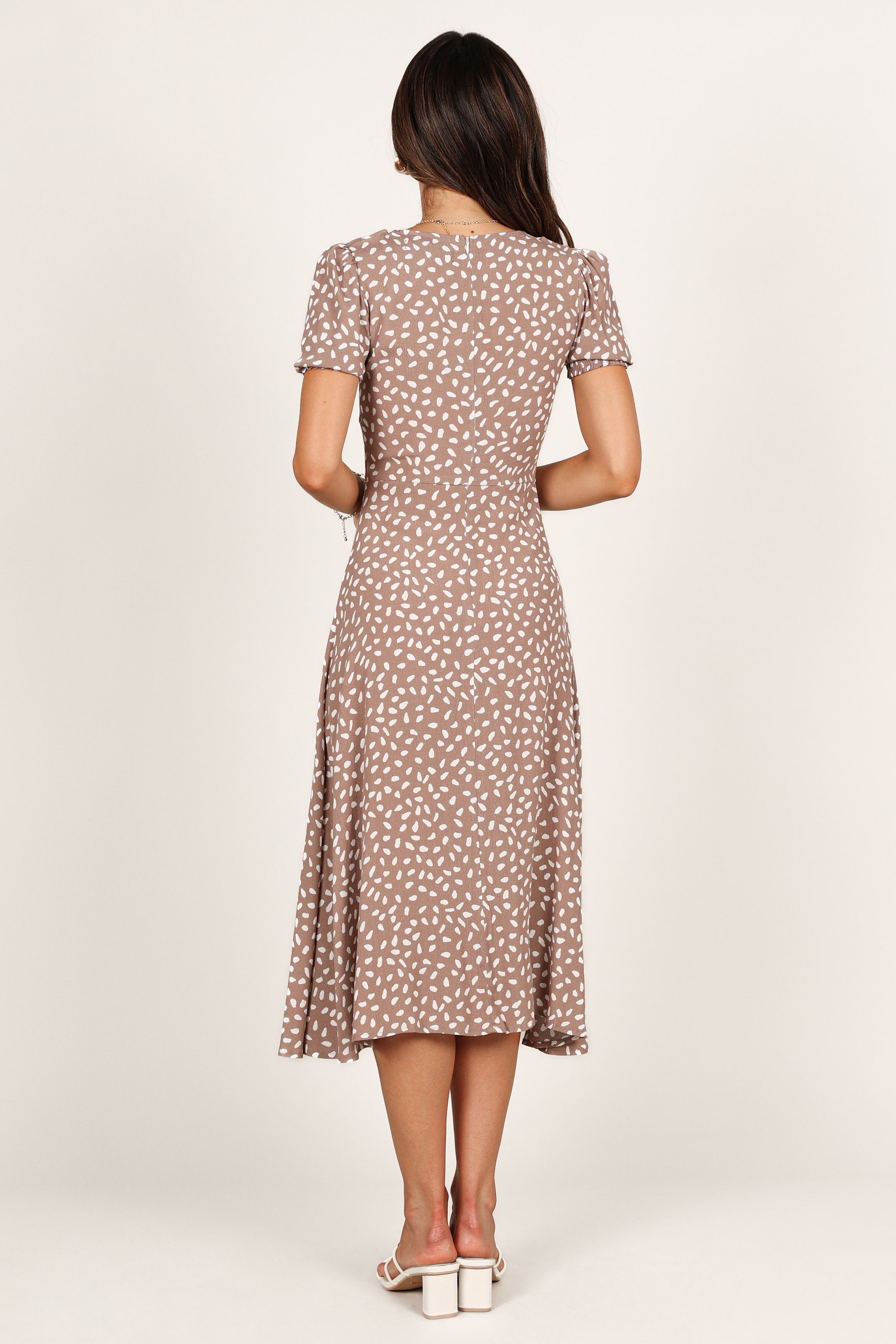 Franklin Midi Dress with Ruched Bust & Front Split - Mocha