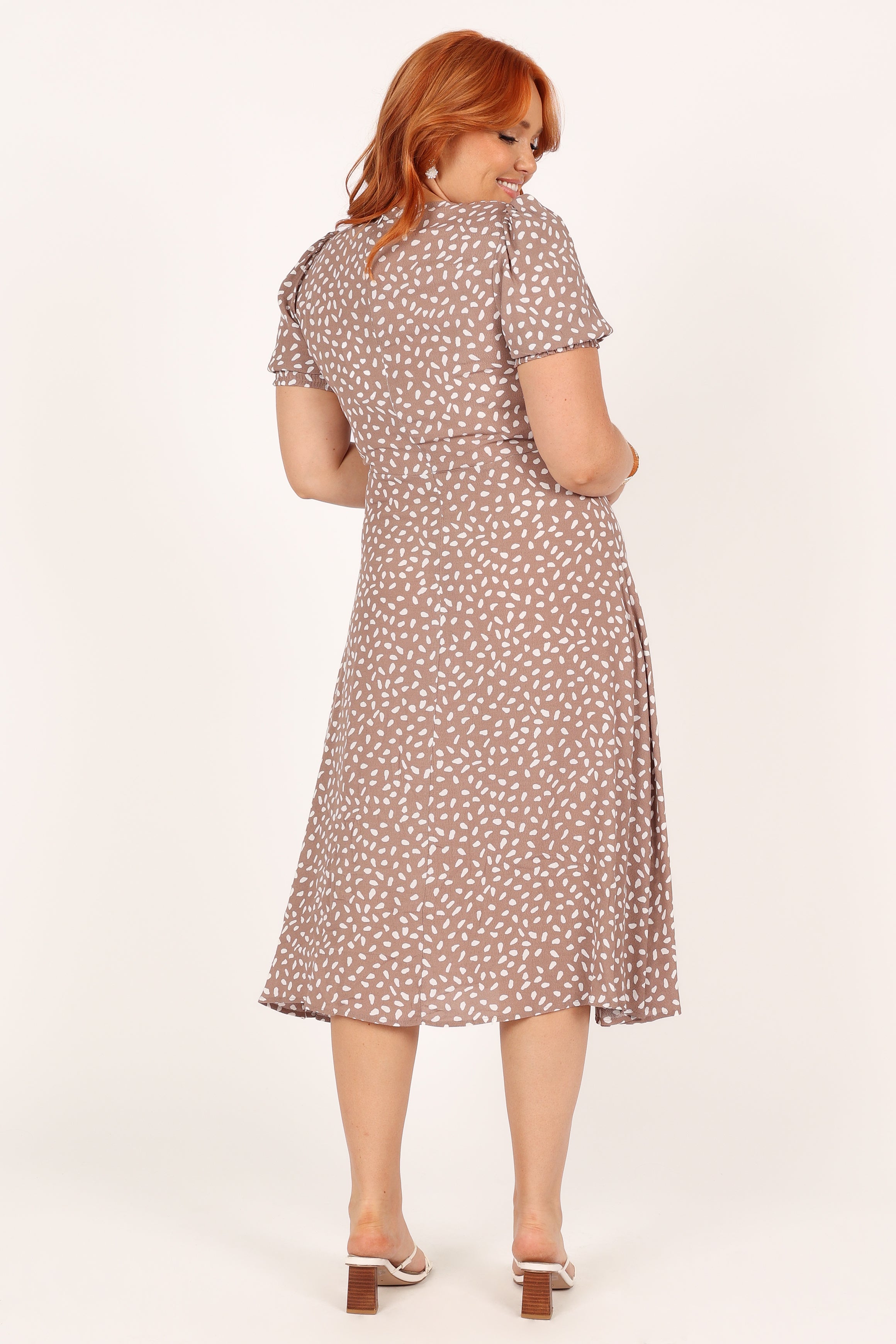 Franklin Midi Dress with Ruched Bust & Front Split - Mocha