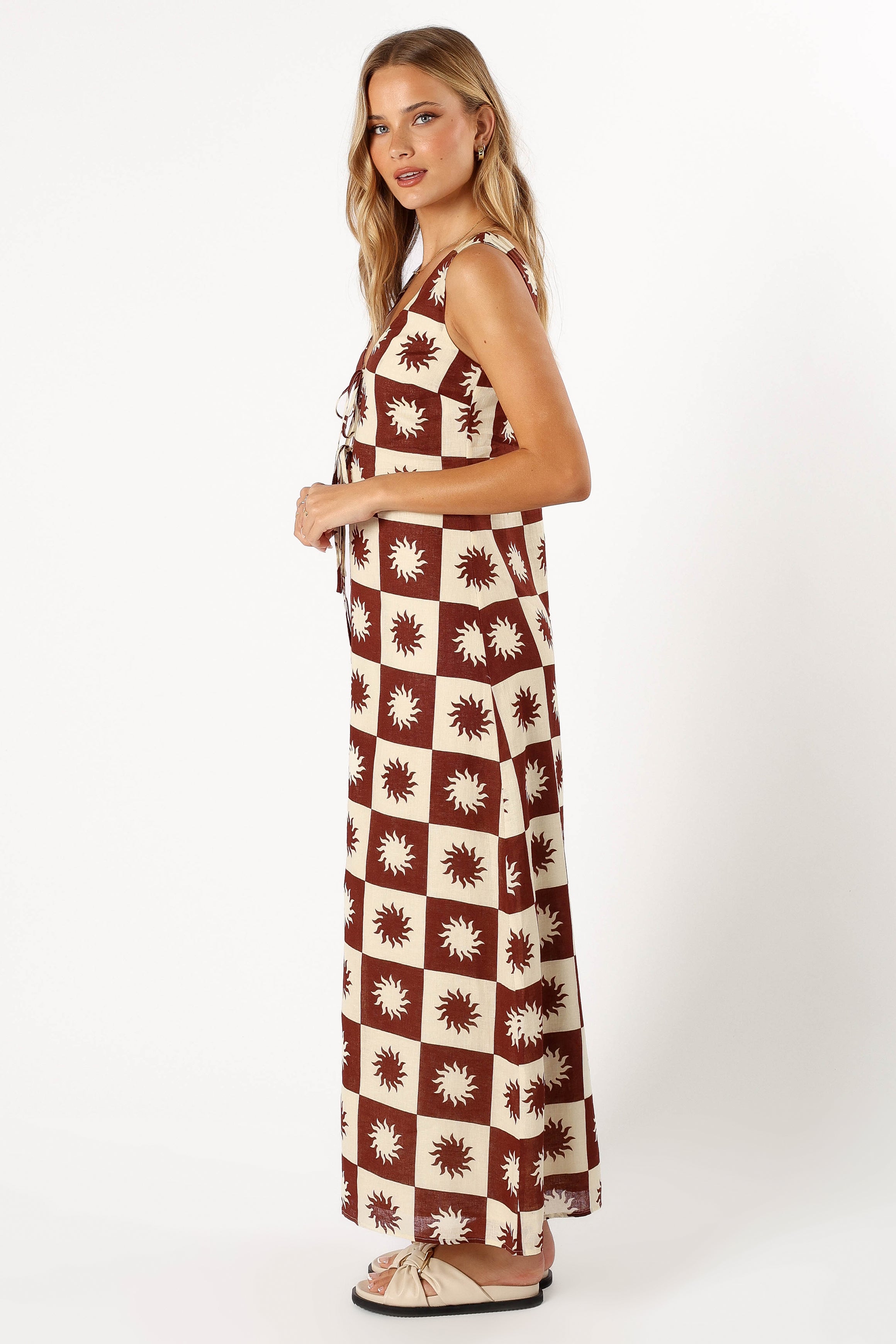 Carson Linen Cotton Midi Dress - V-Neck Sleeveless Summer Dress
