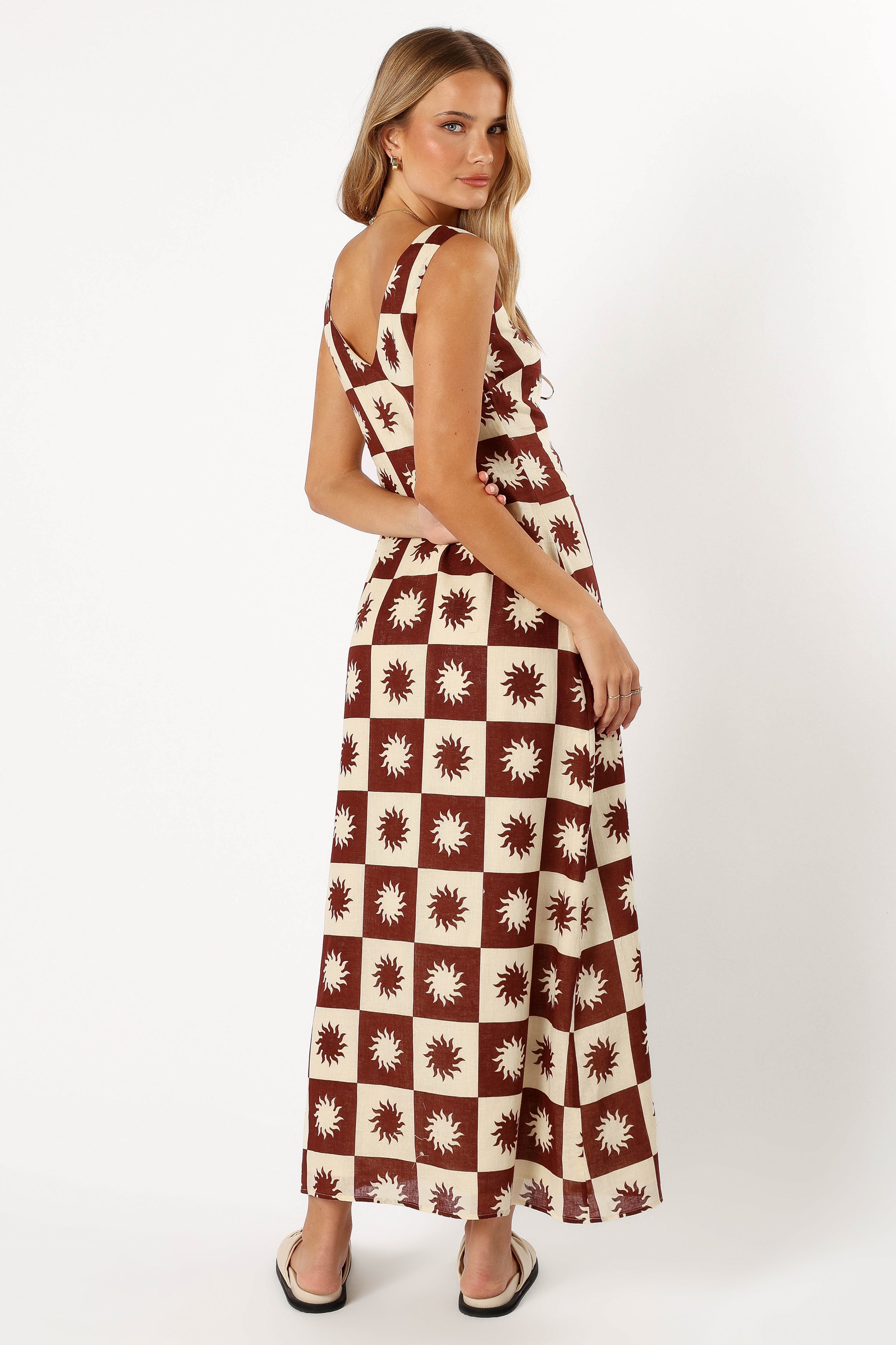 Carson Linen Cotton Midi Dress - V-Neck Sleeveless Summer Dress