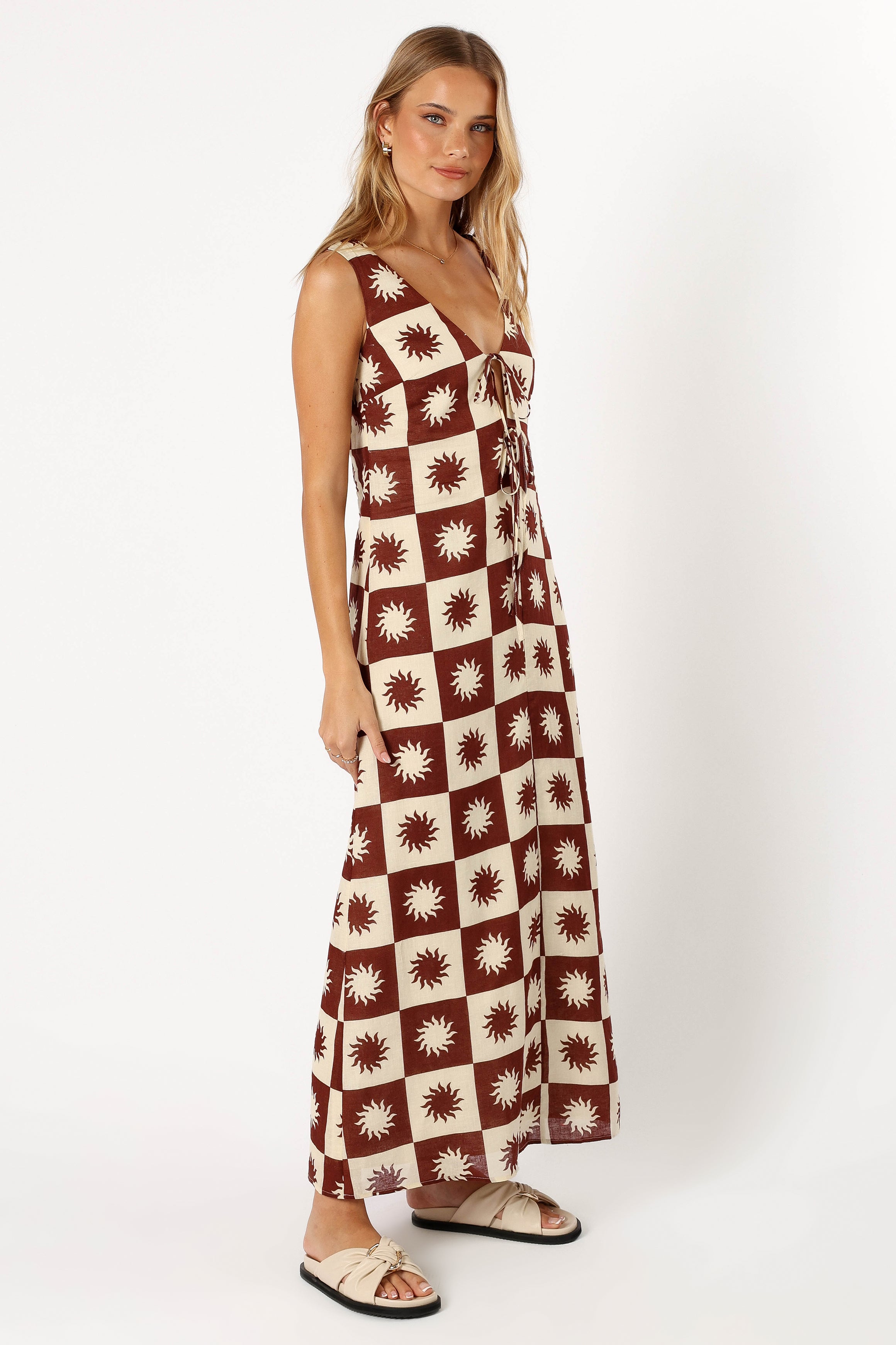 Carson Linen Cotton Midi Dress - V-Neck Sleeveless Summer Dress