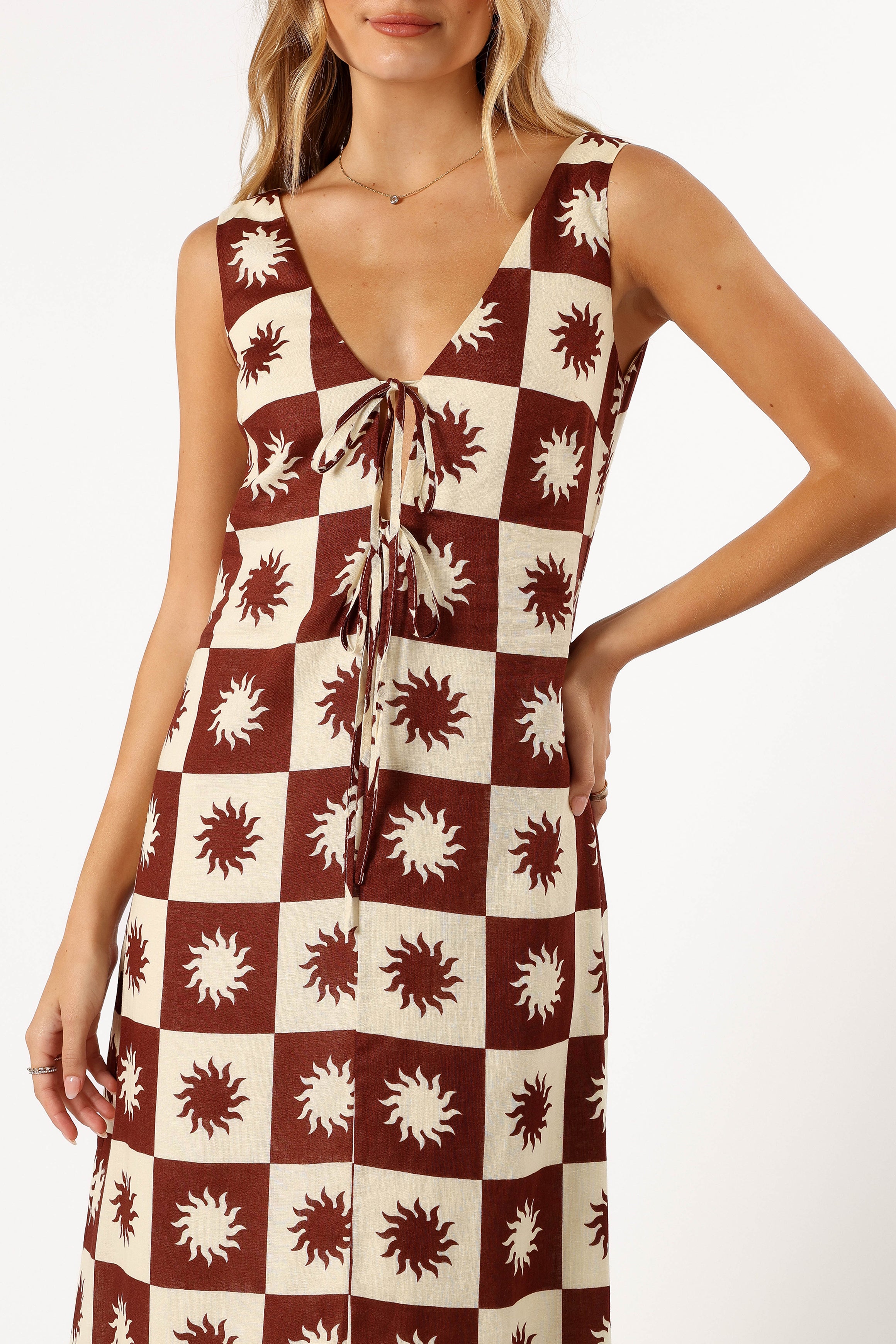 Carson Linen Cotton Midi Dress - V-Neck Sleeveless Summer Dress