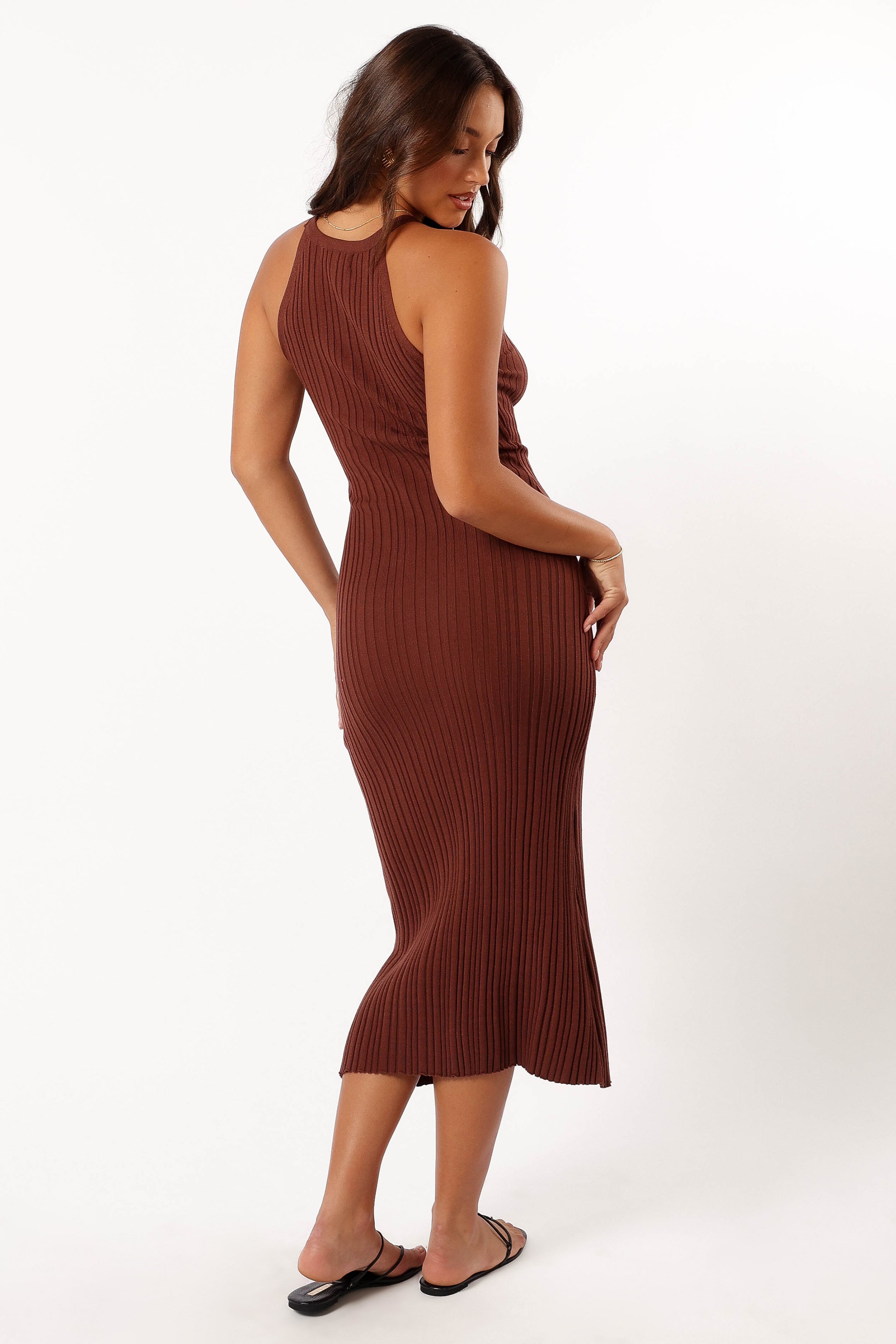 Brighton Sleeveless Ribbed Knit Maxi Dress in Chocolate Brown