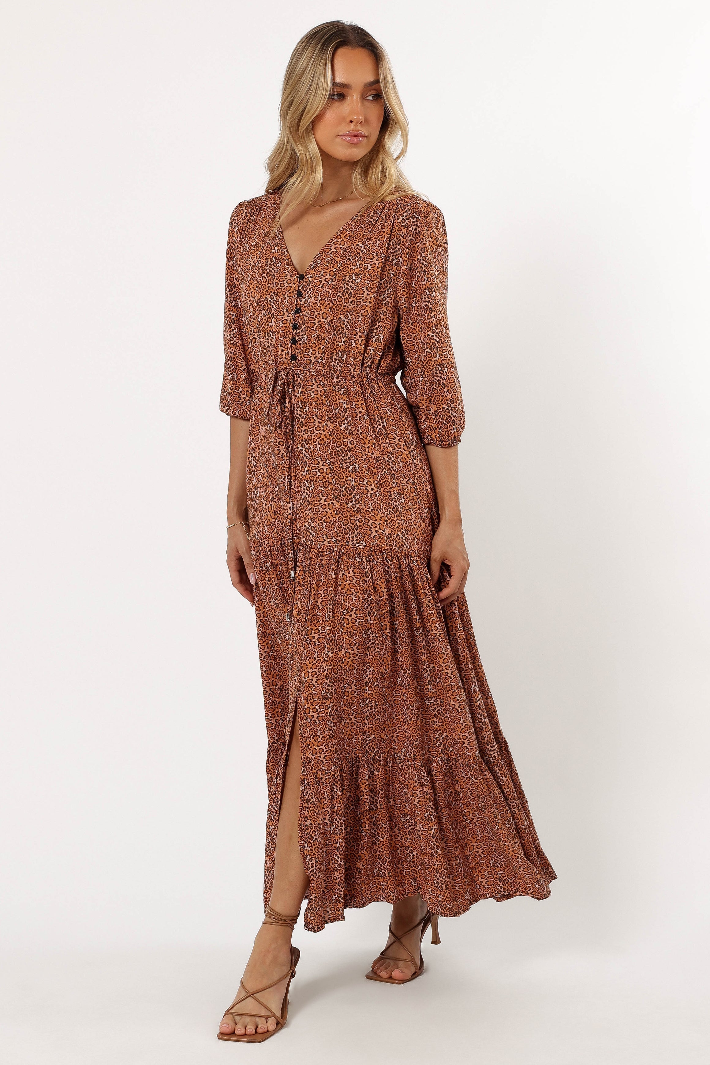 Kelda Leopard Print Maxi Dress with V-Neck & Tie Waist