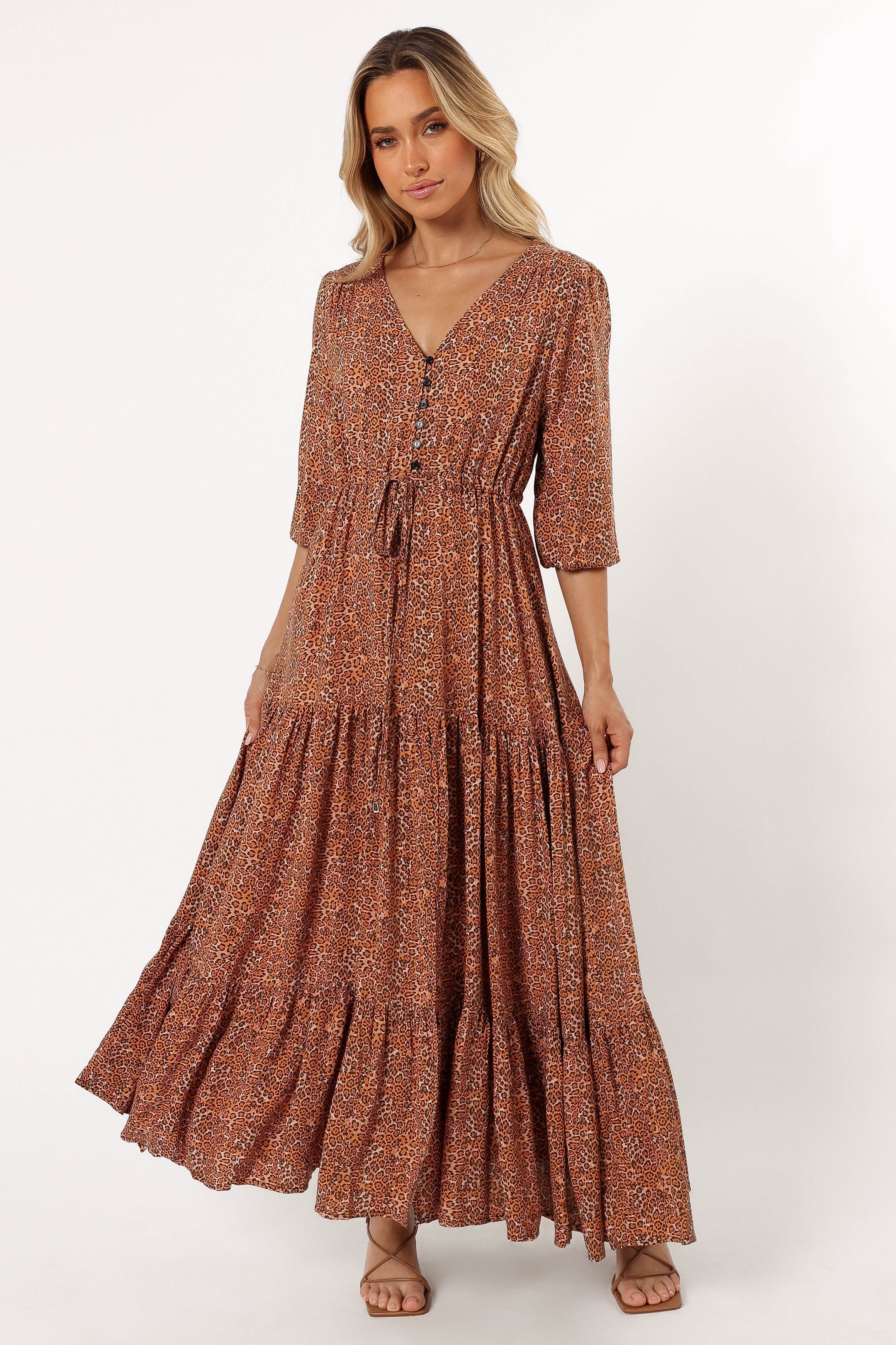 Kelda Leopard Print Maxi Dress with V-Neck & Tie Waist