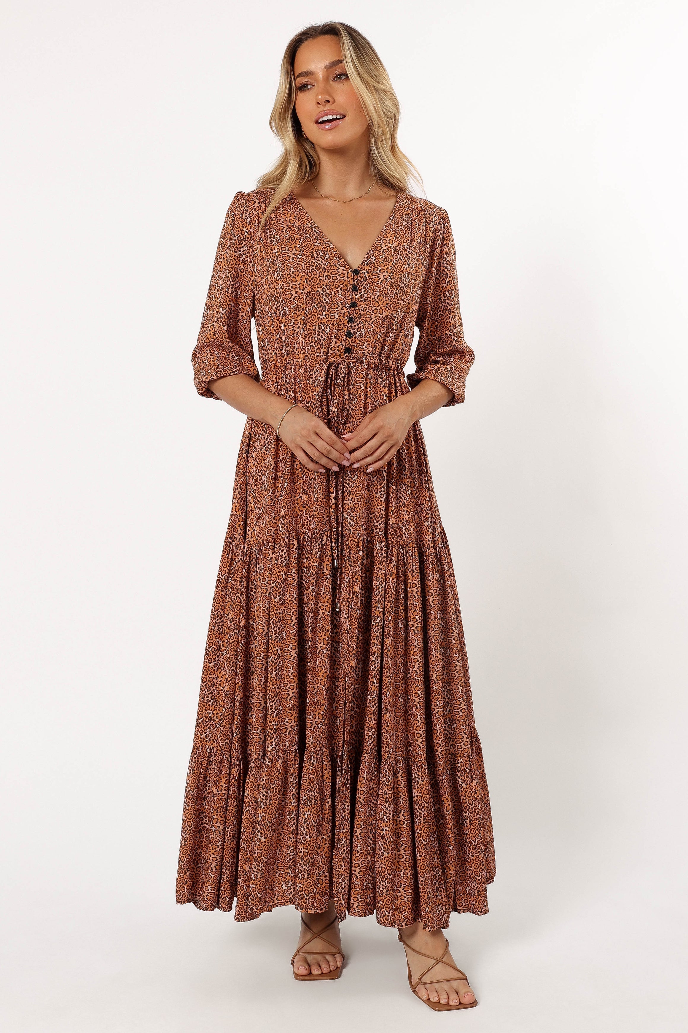 Kelda Leopard Print Maxi Dress with V-Neck & Tie Waist