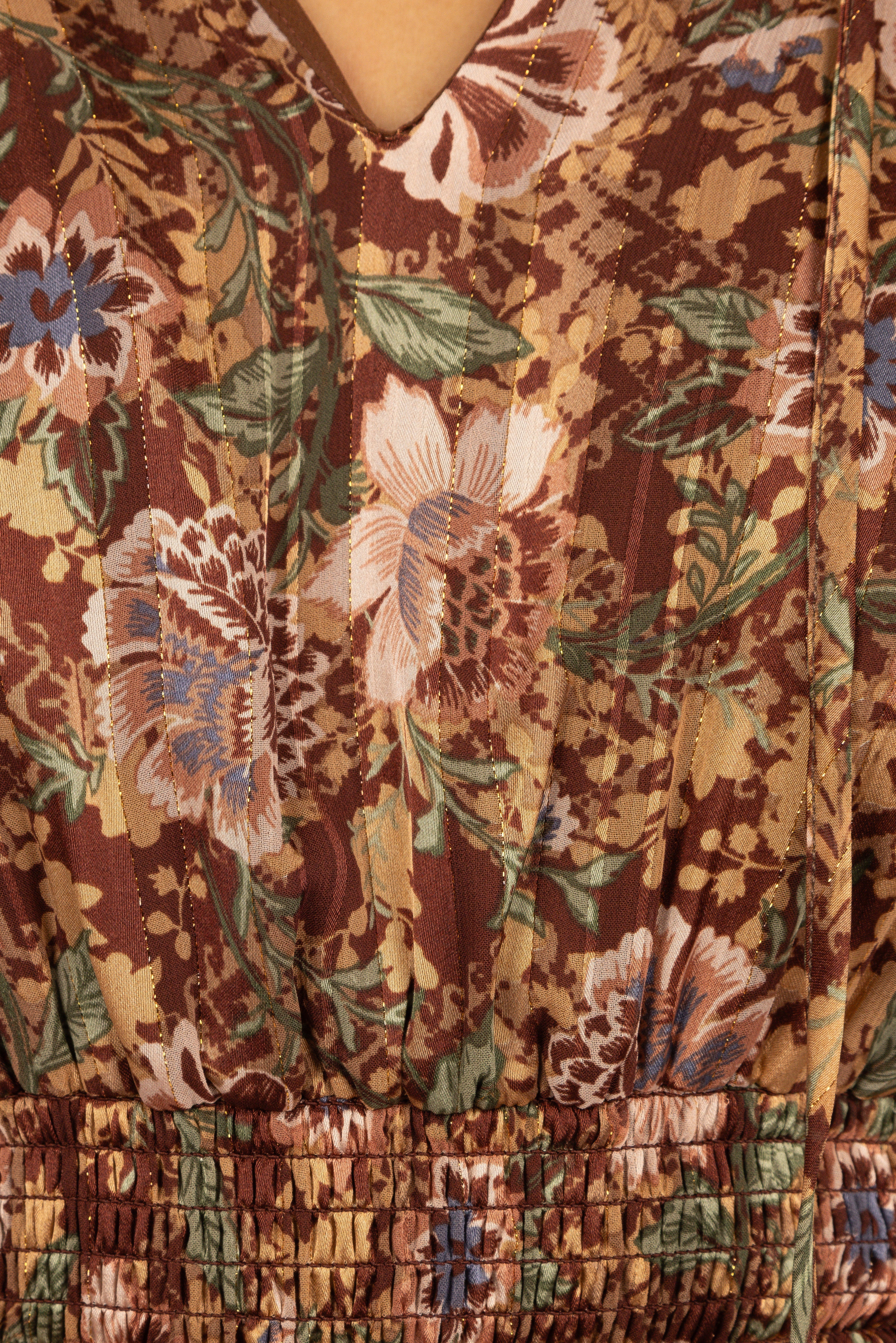 Alby Floral Print Long Sleeve Mini Dress - Chocolate Brown