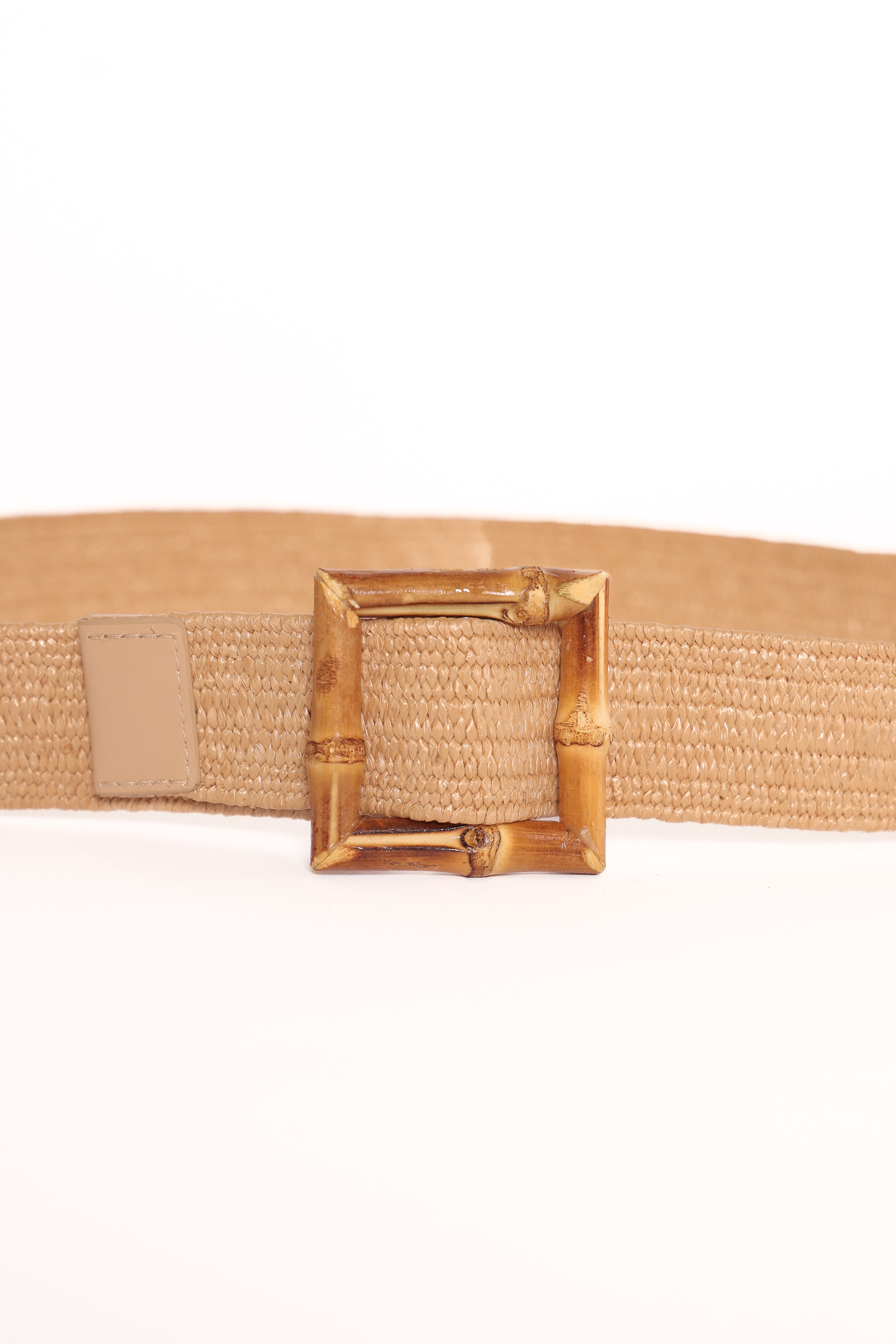 Tan Woven Leather Belt with Wooden Buckle - Miami Style