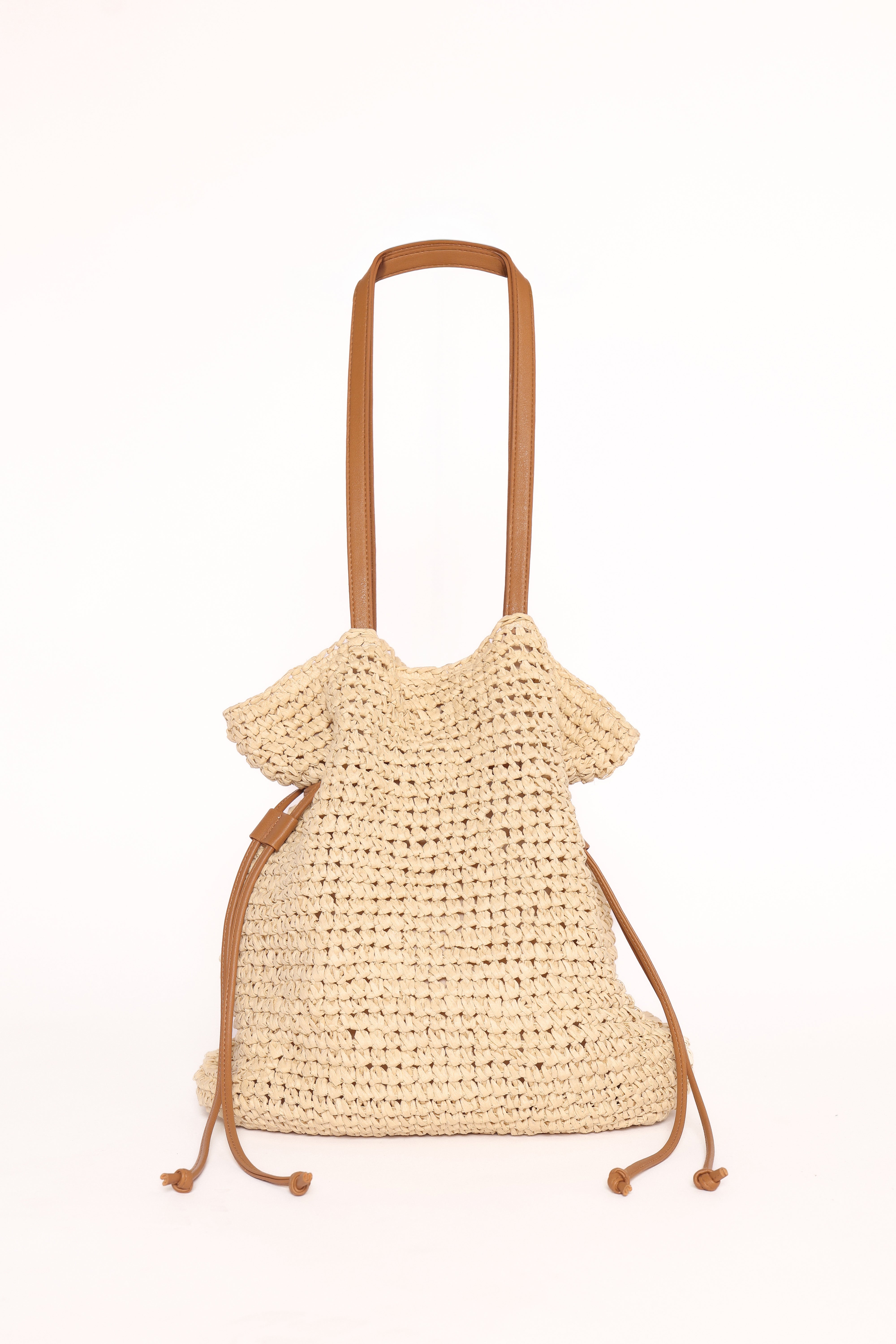 Odessa Woven Sand Handbag with Twin Handles & Drawstring
