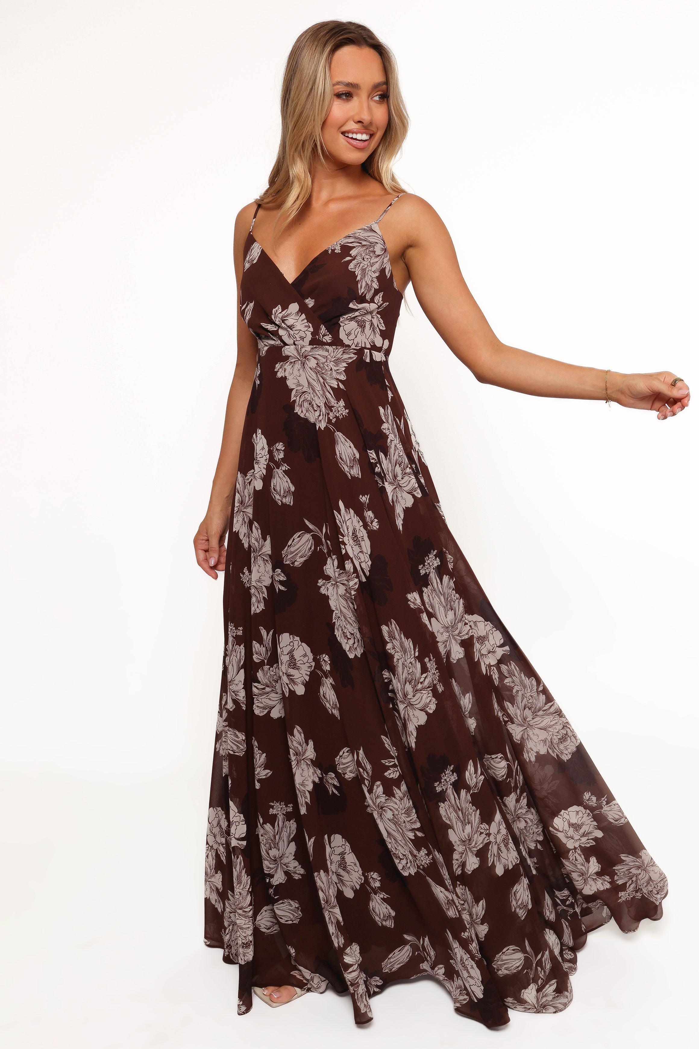 Floral Maxi Dress with V-Neckline & Adjustable Straps - Madilyn