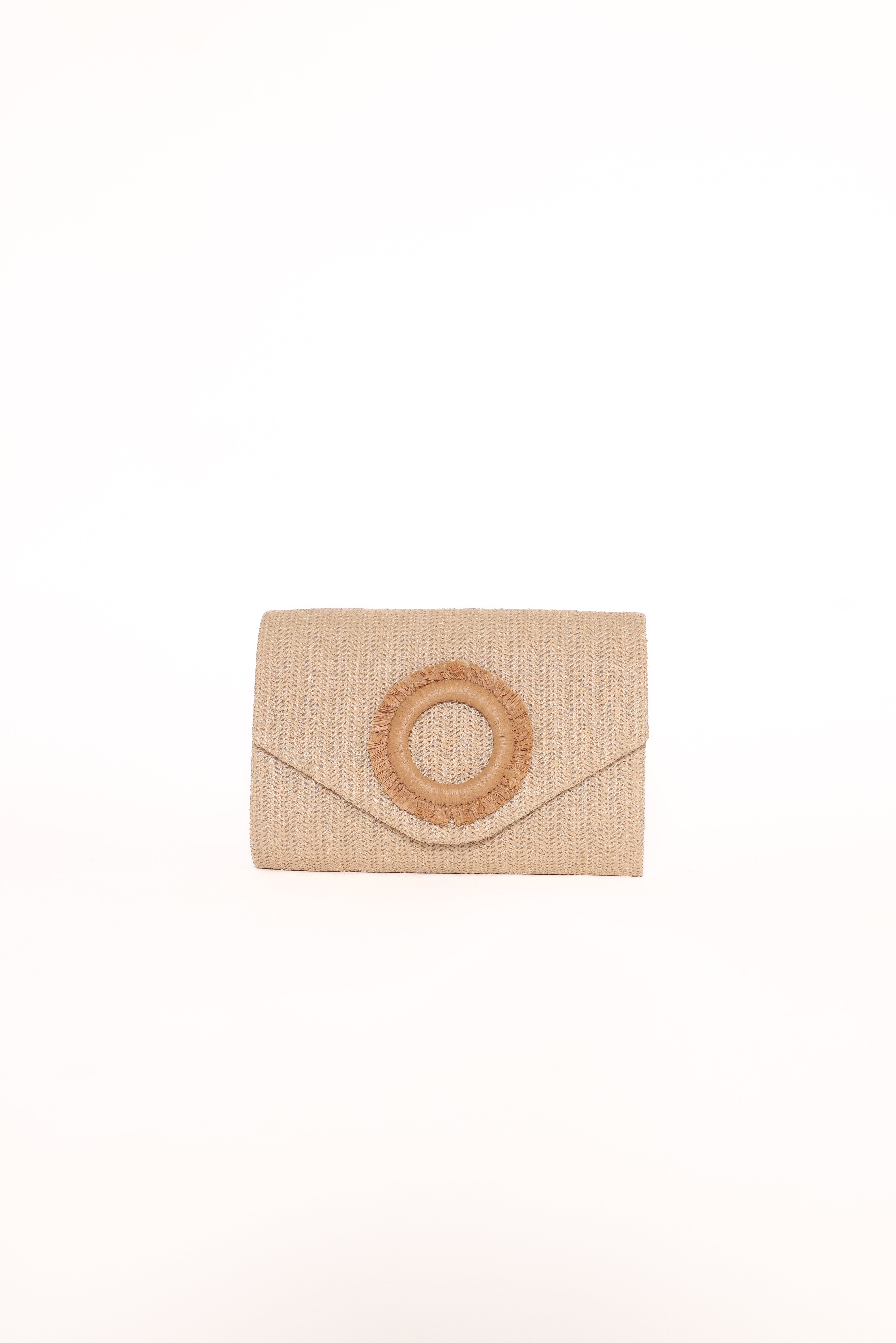 Sand Panama Clutch Bag with Detachable Strap & Woven Design