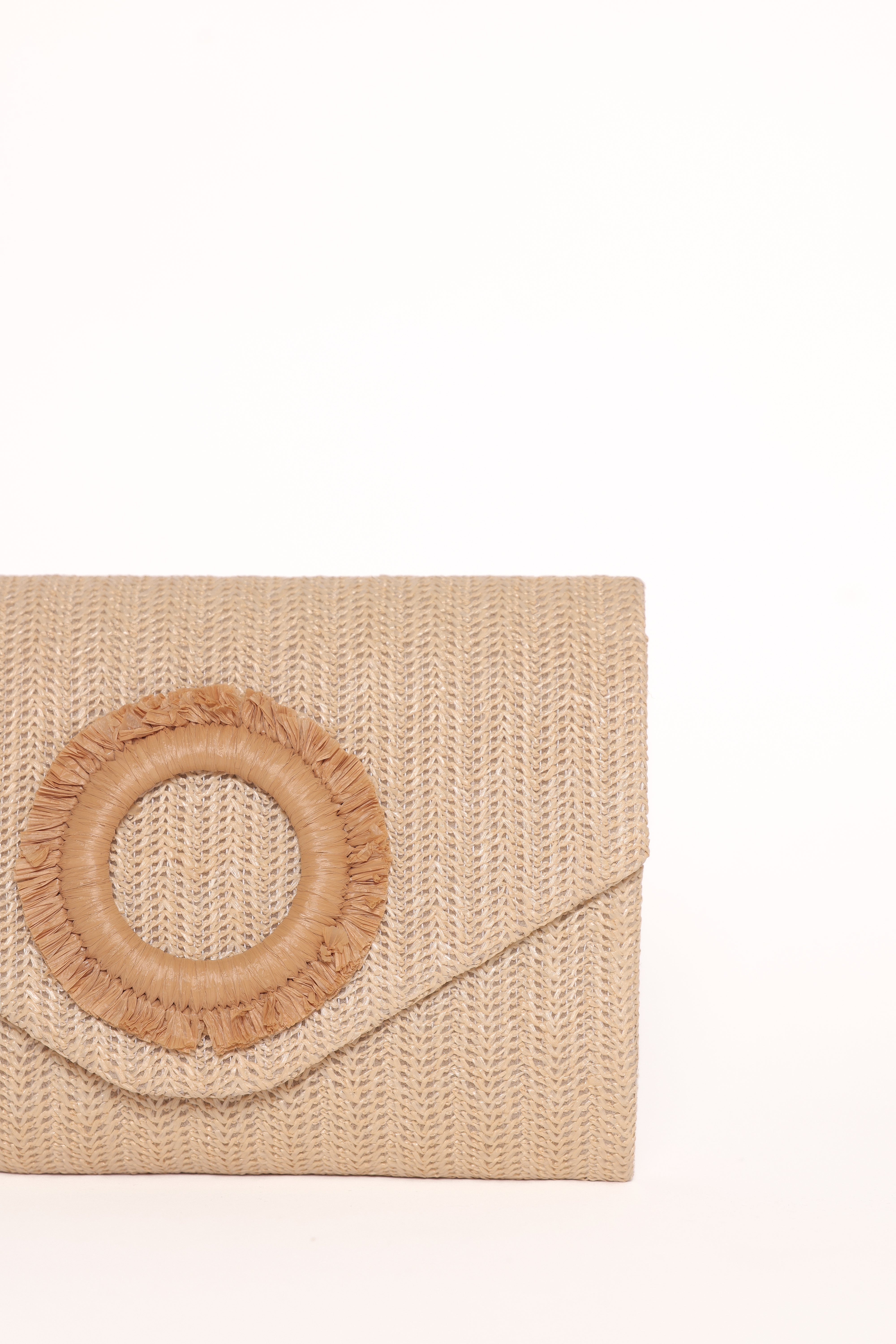 Sand Panama Clutch Bag with Detachable Strap & Woven Design