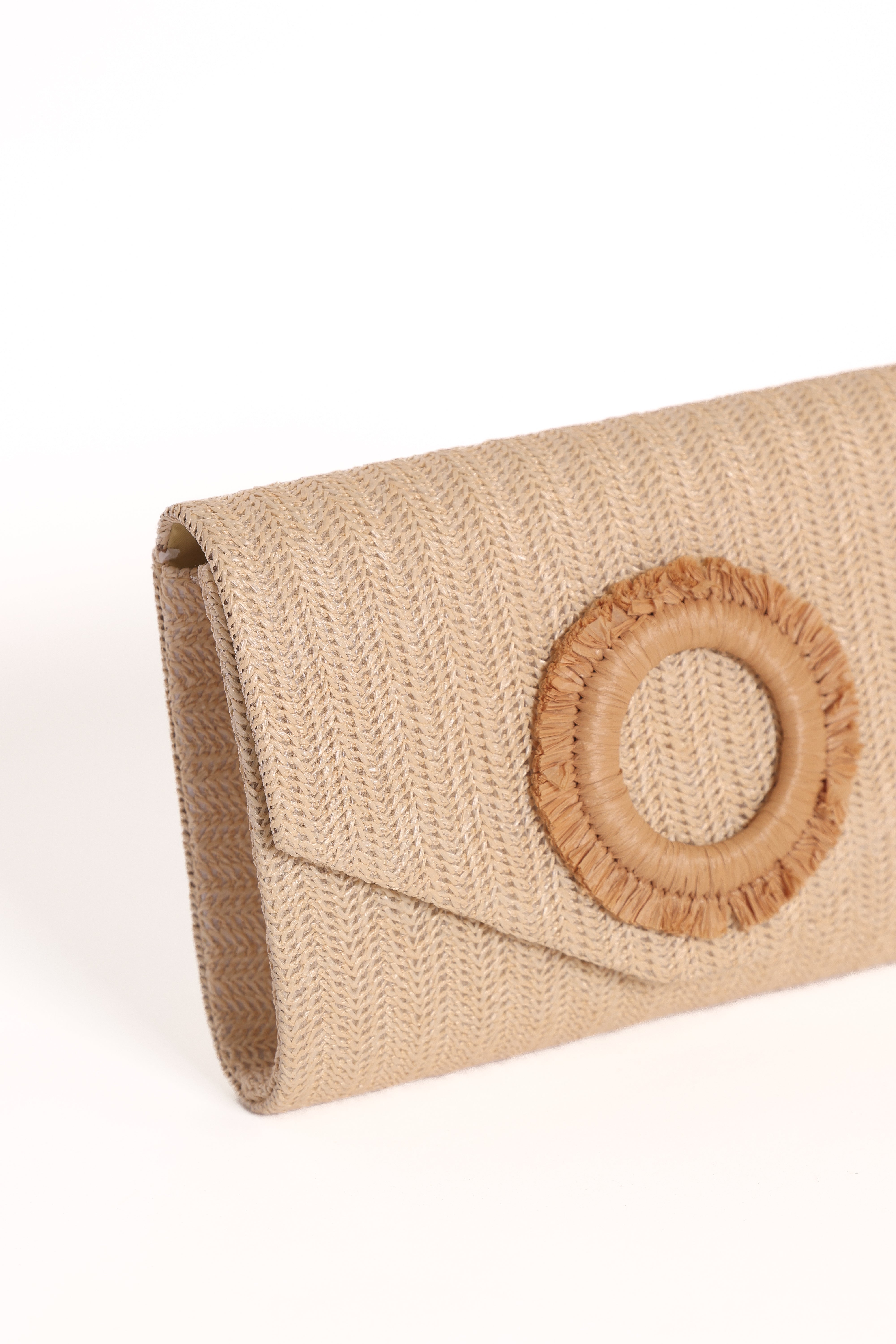 Sand Panama Clutch Bag with Detachable Strap & Woven Design