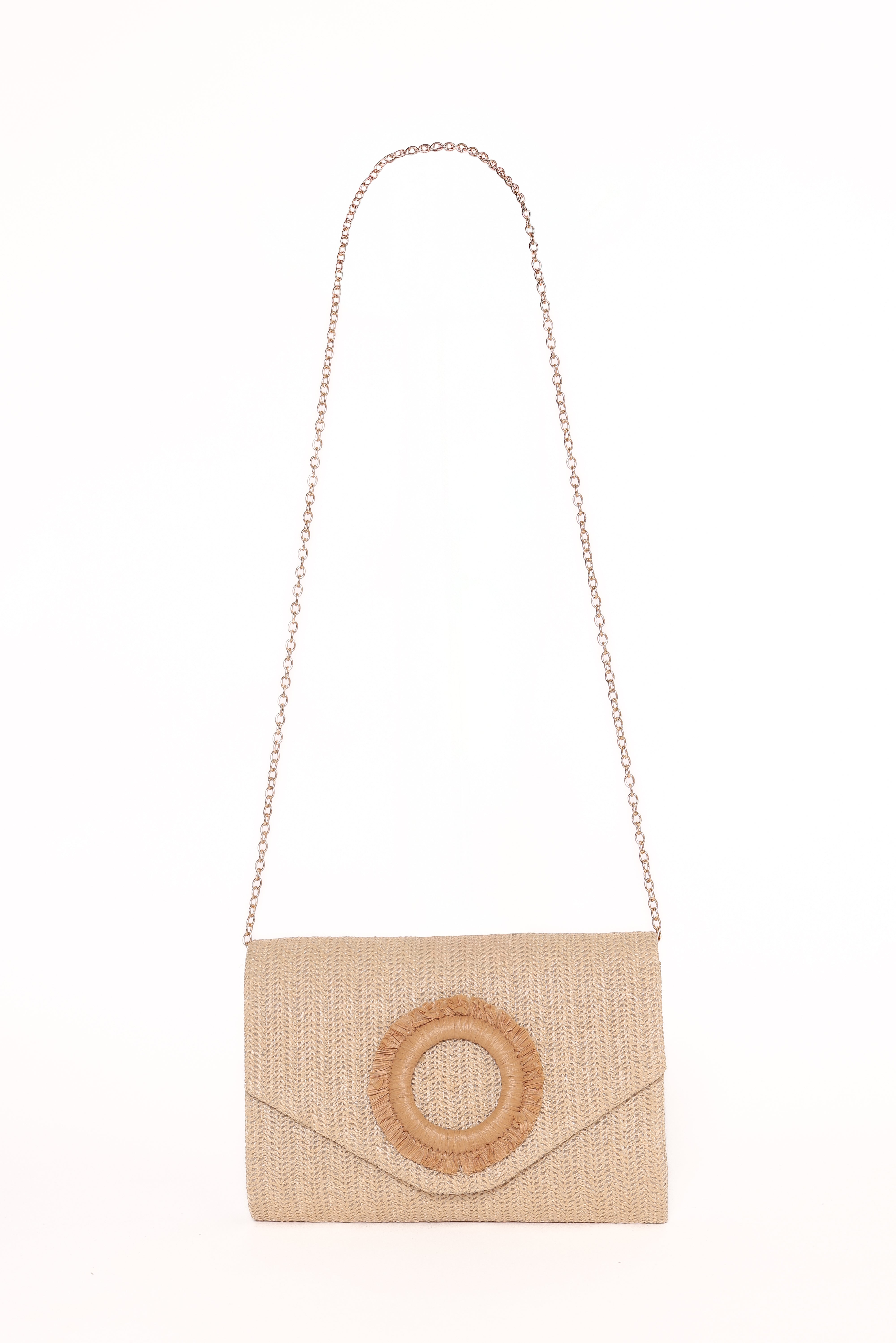 Sand Panama Clutch Bag with Detachable Strap & Woven Design