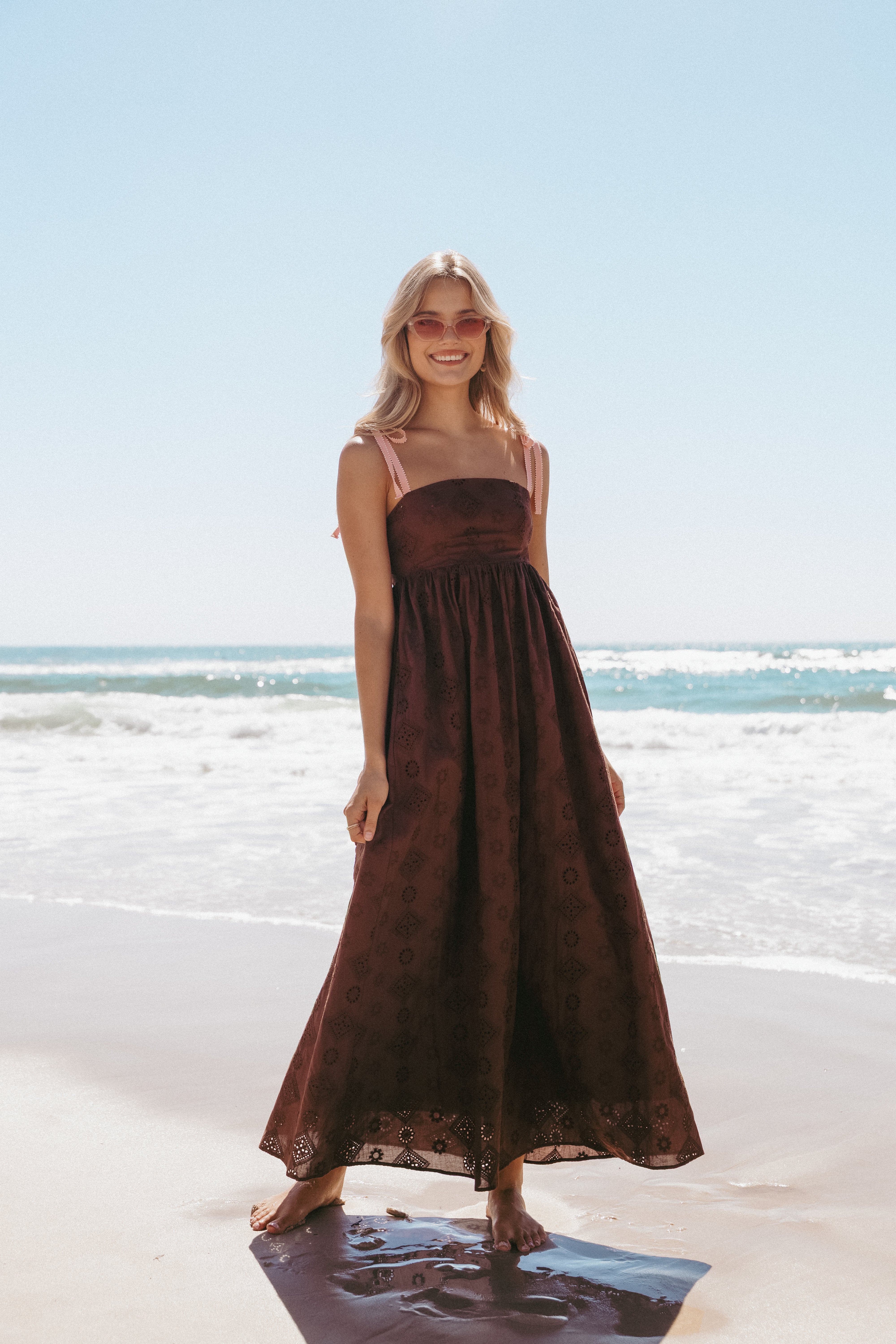Brown Square Neck Maxi Dress with Adjustable Straps - Odessa