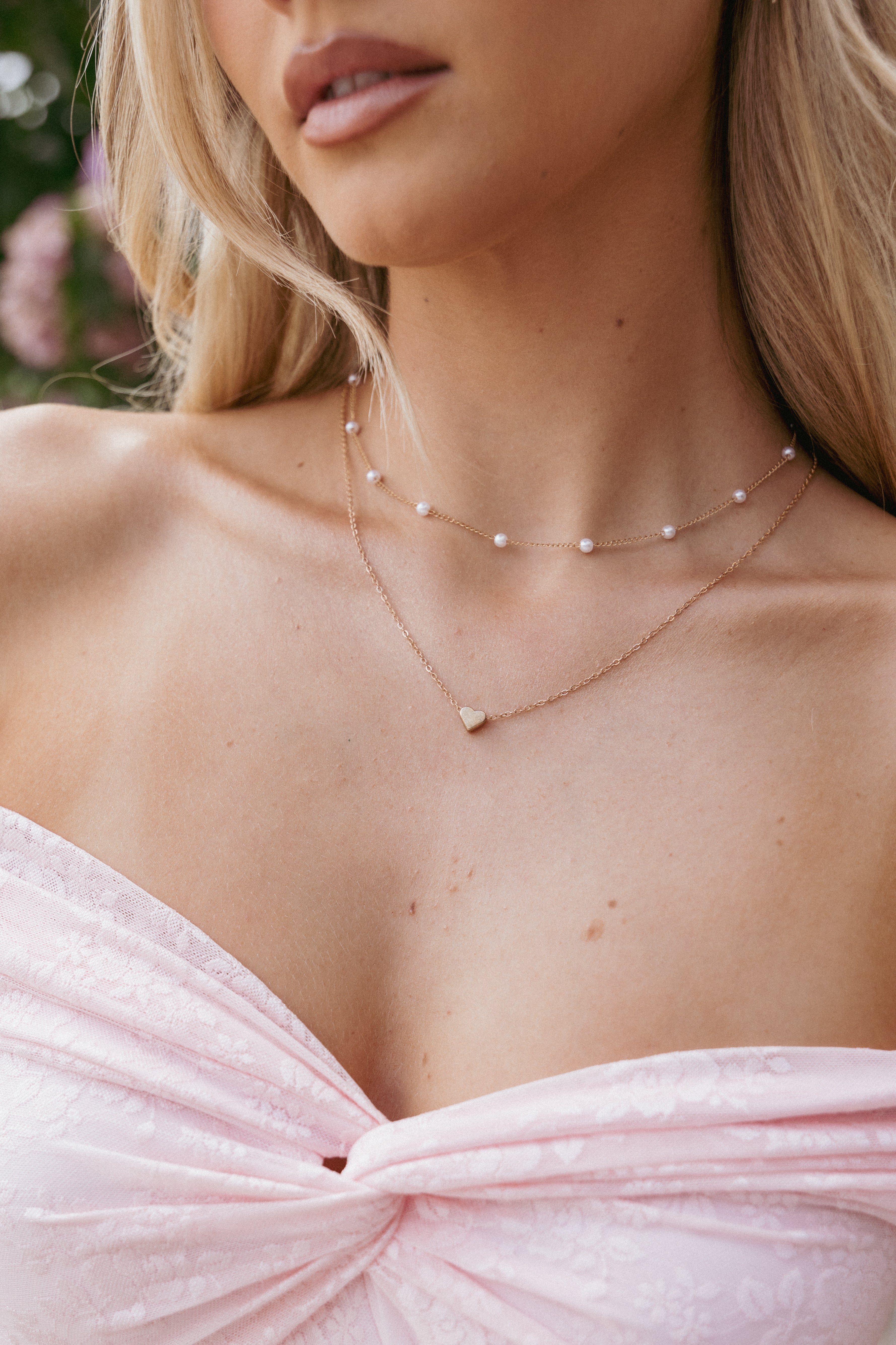 Gold Layering Necklace Set with Pearl & Heart - Ellis Jewelry