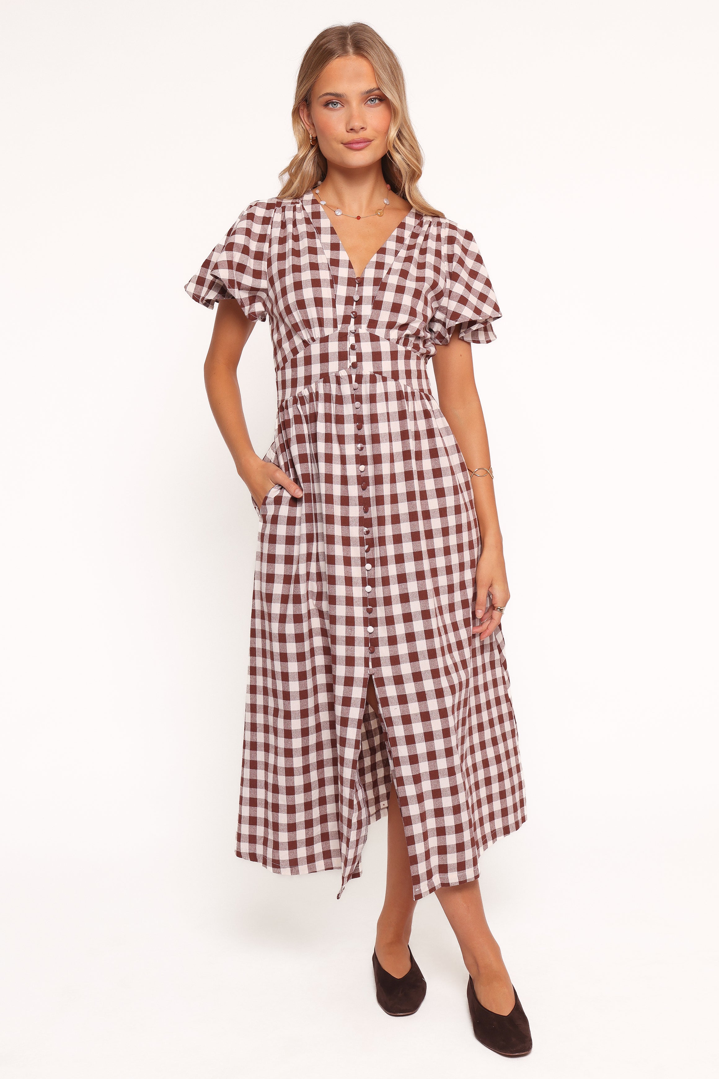 Robinson Cotton Gingham Maxi Dress with Pockets & V-Neck