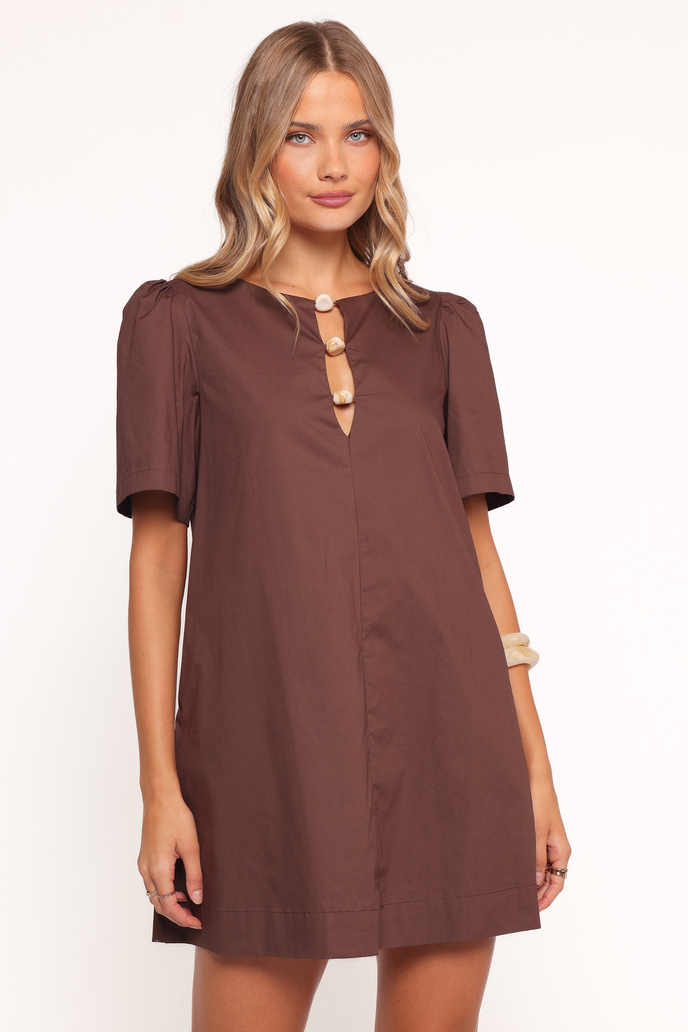Lirael Cotton Mini Dress with Cut Out Detail - Espresso