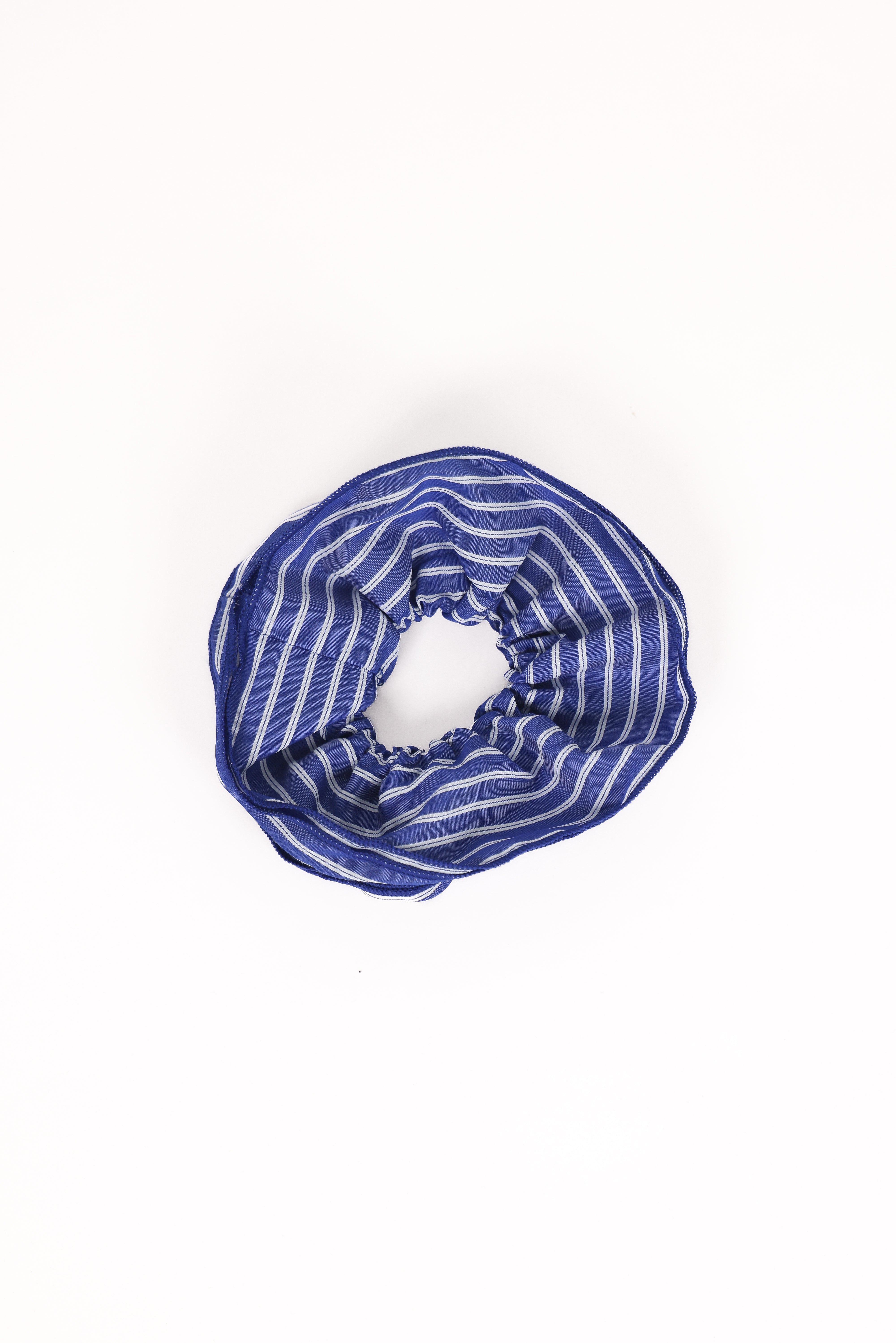 Corina Oversized Blue Stripe Scrunchie - 100% Polyester Hair Tie