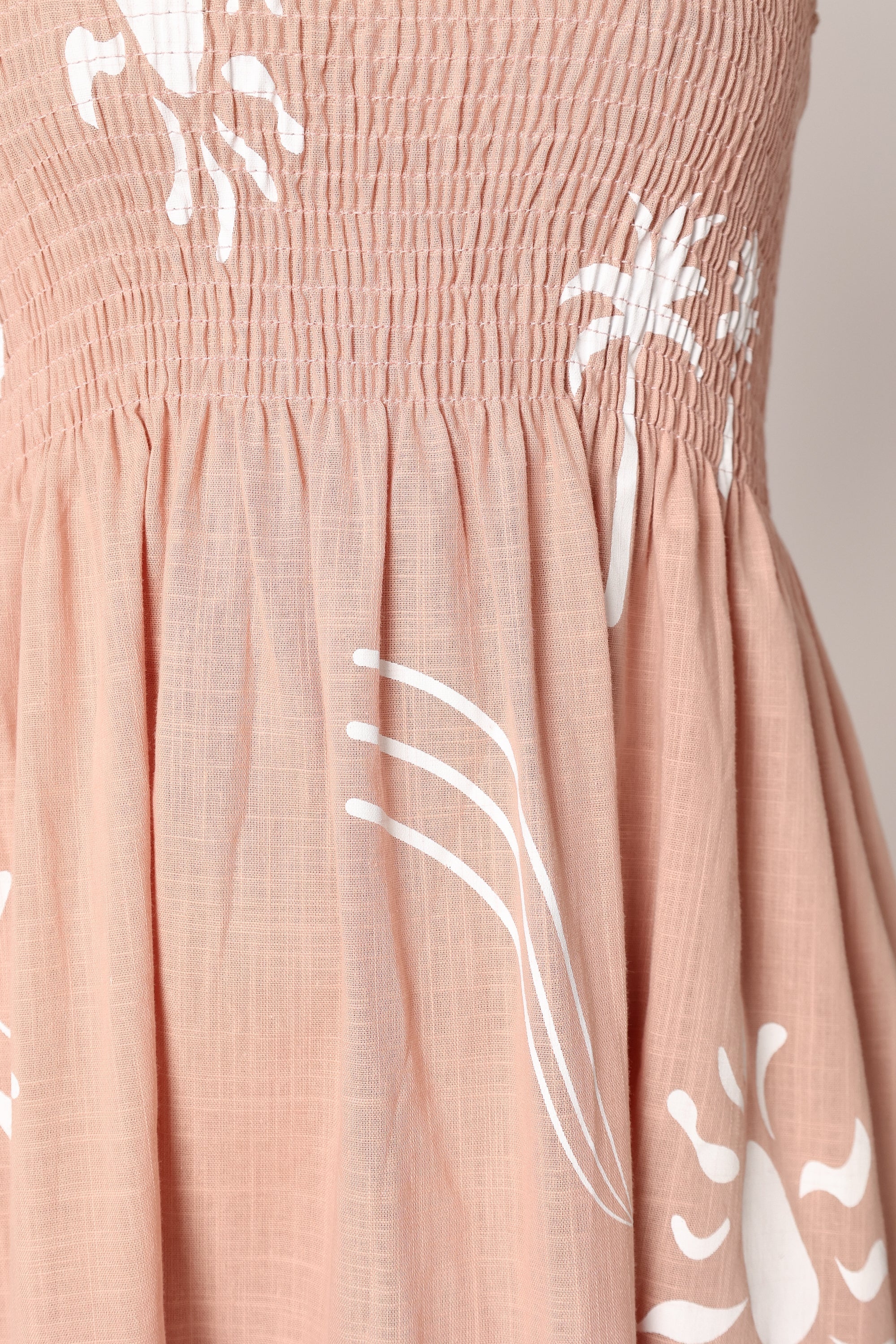 Sarelle Tan Blush Abstract Print Cotton Midi Dress