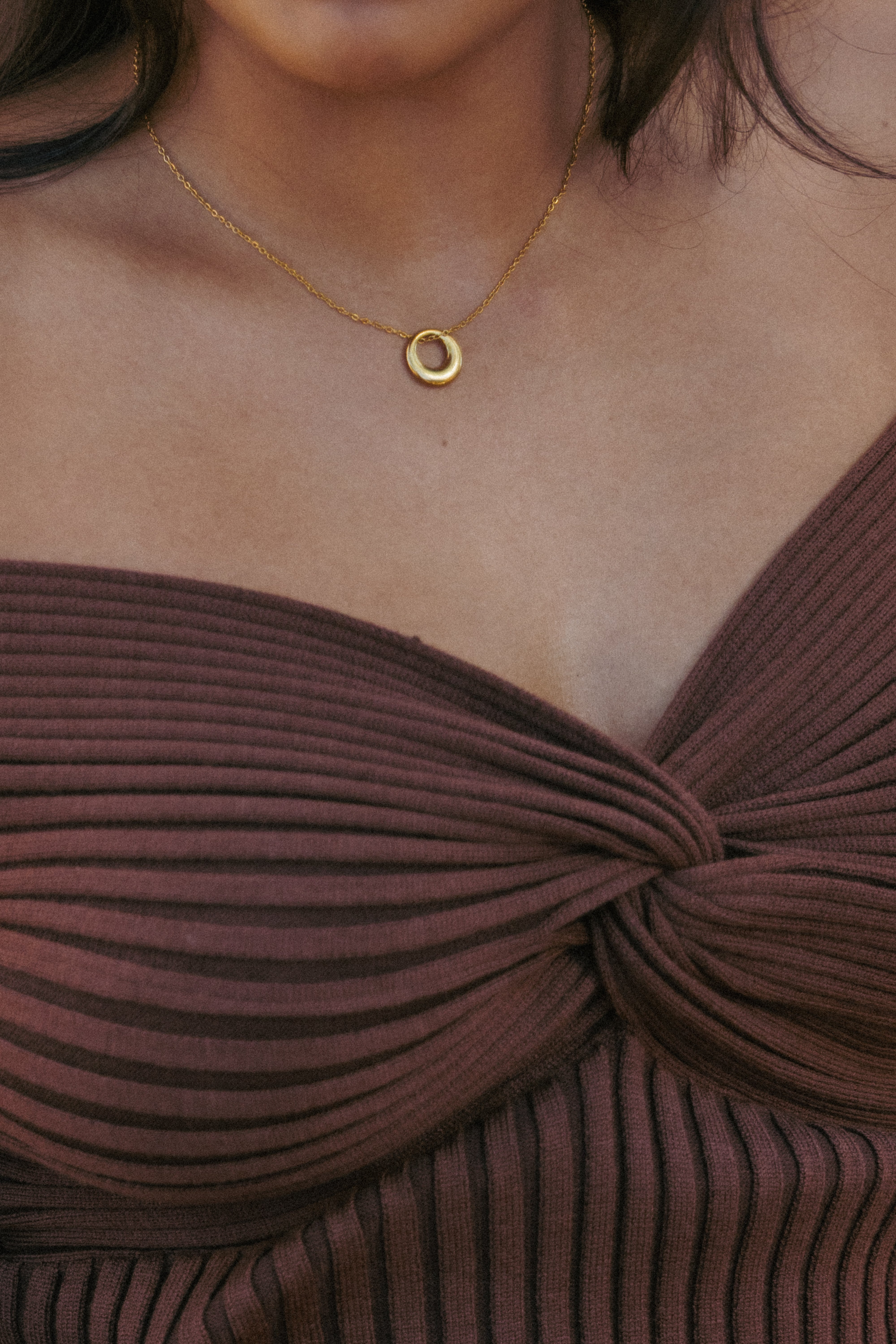 Tyra Gold Circle Pendant Necklace - Stainless Steel Chain