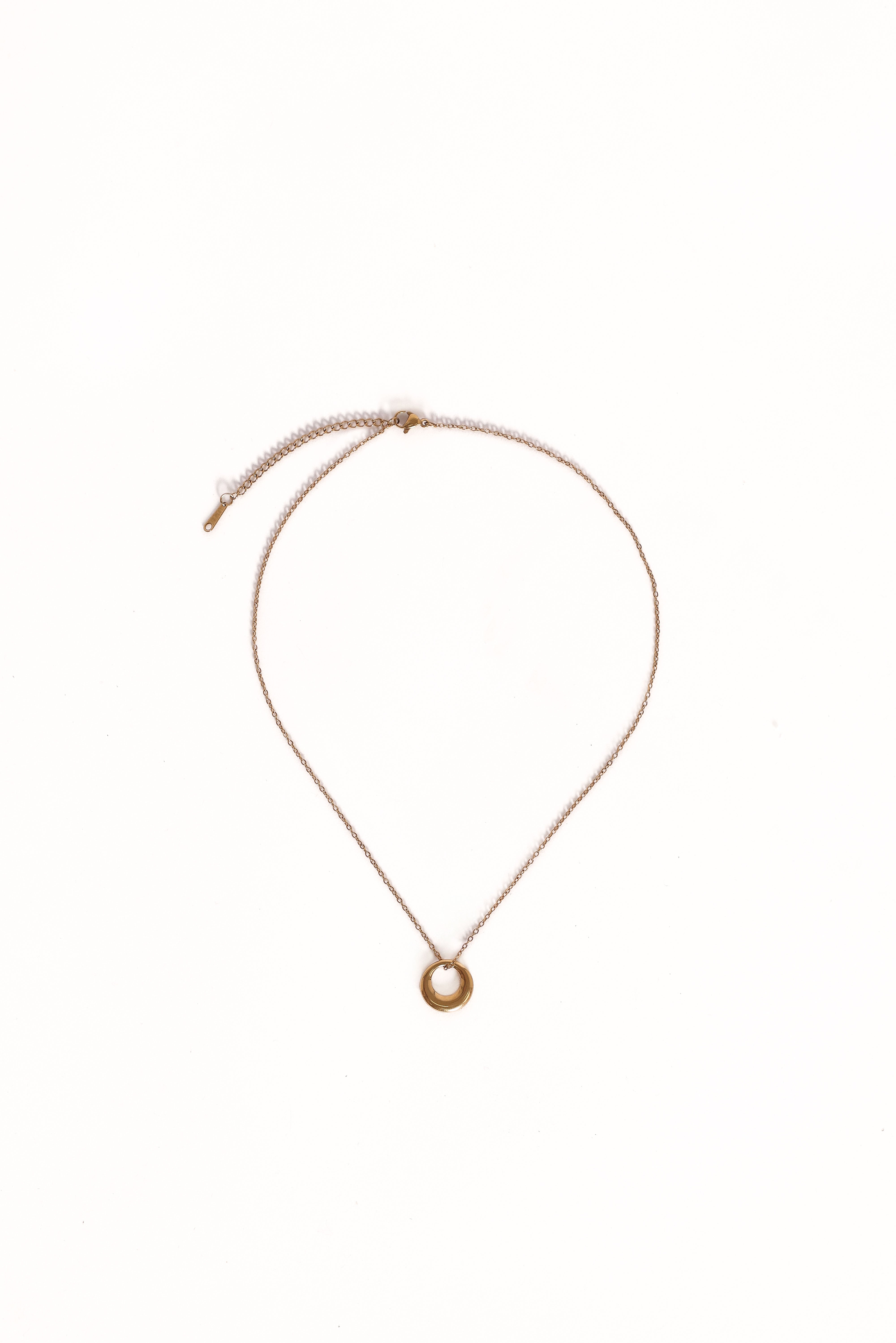 Tyra Gold Circle Pendant Necklace - Stainless Steel Chain