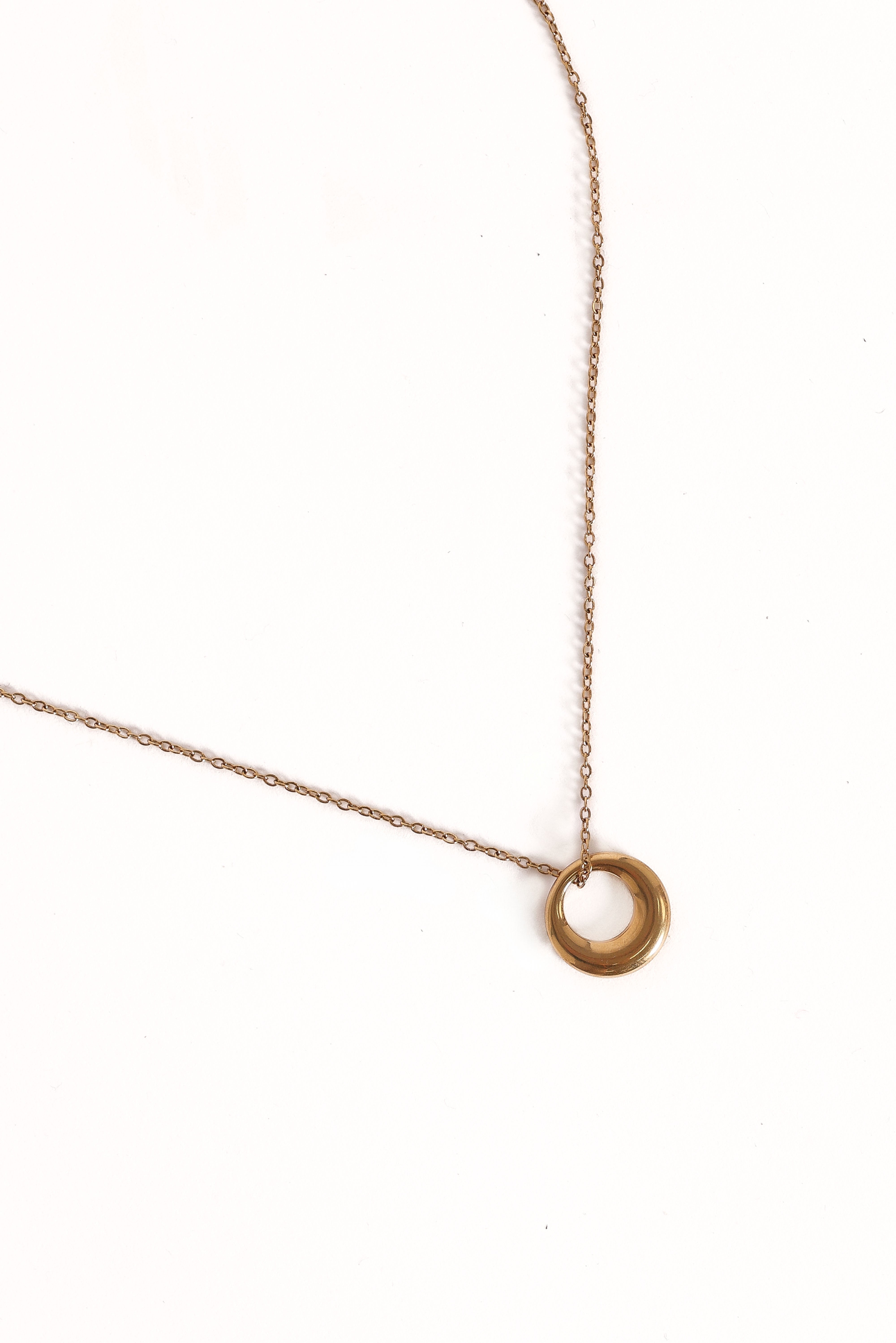 Tyra Gold Circle Pendant Necklace - Stainless Steel Chain