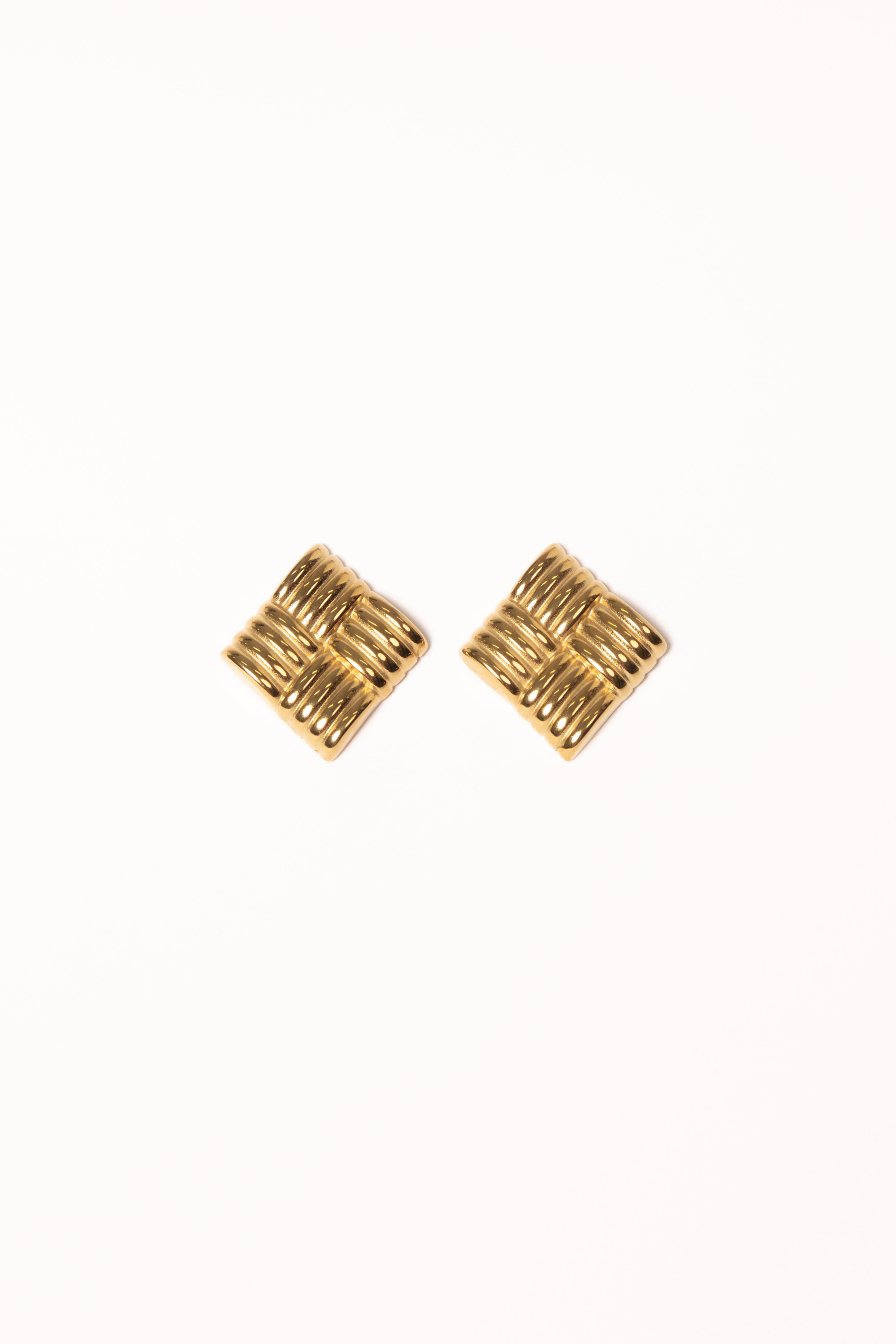 Gold Square Woven Rinna Earrings - Stainless Steel Studs