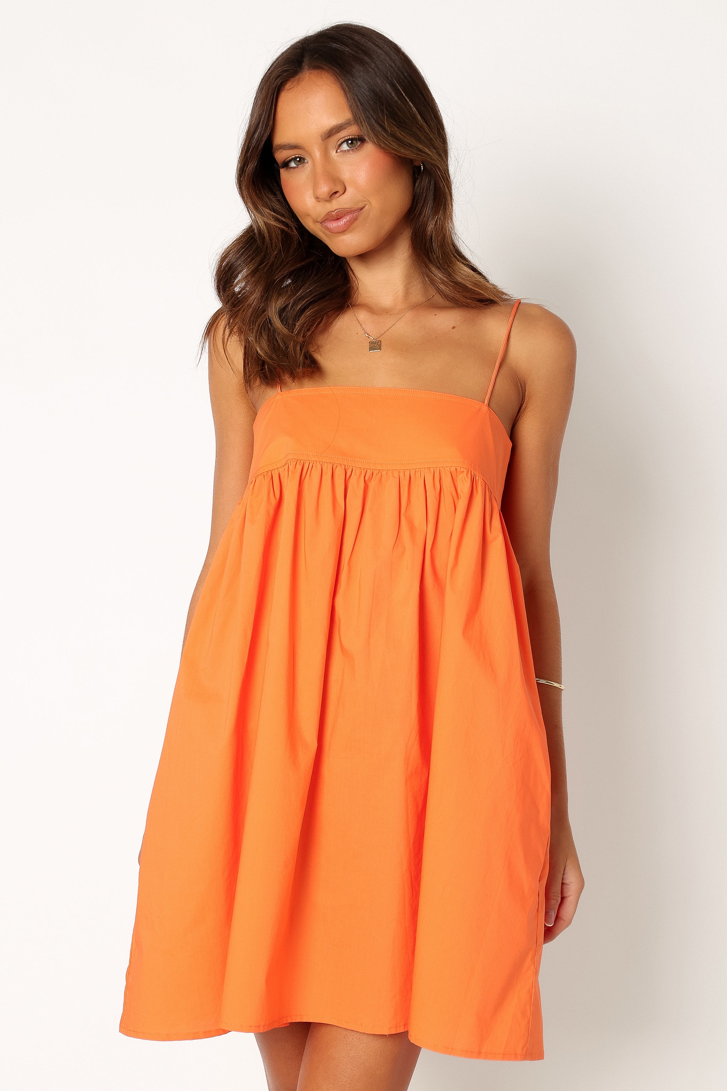 Orange Cotton Mini Dress with Pockets - Serina Sleeveless Summer Dress