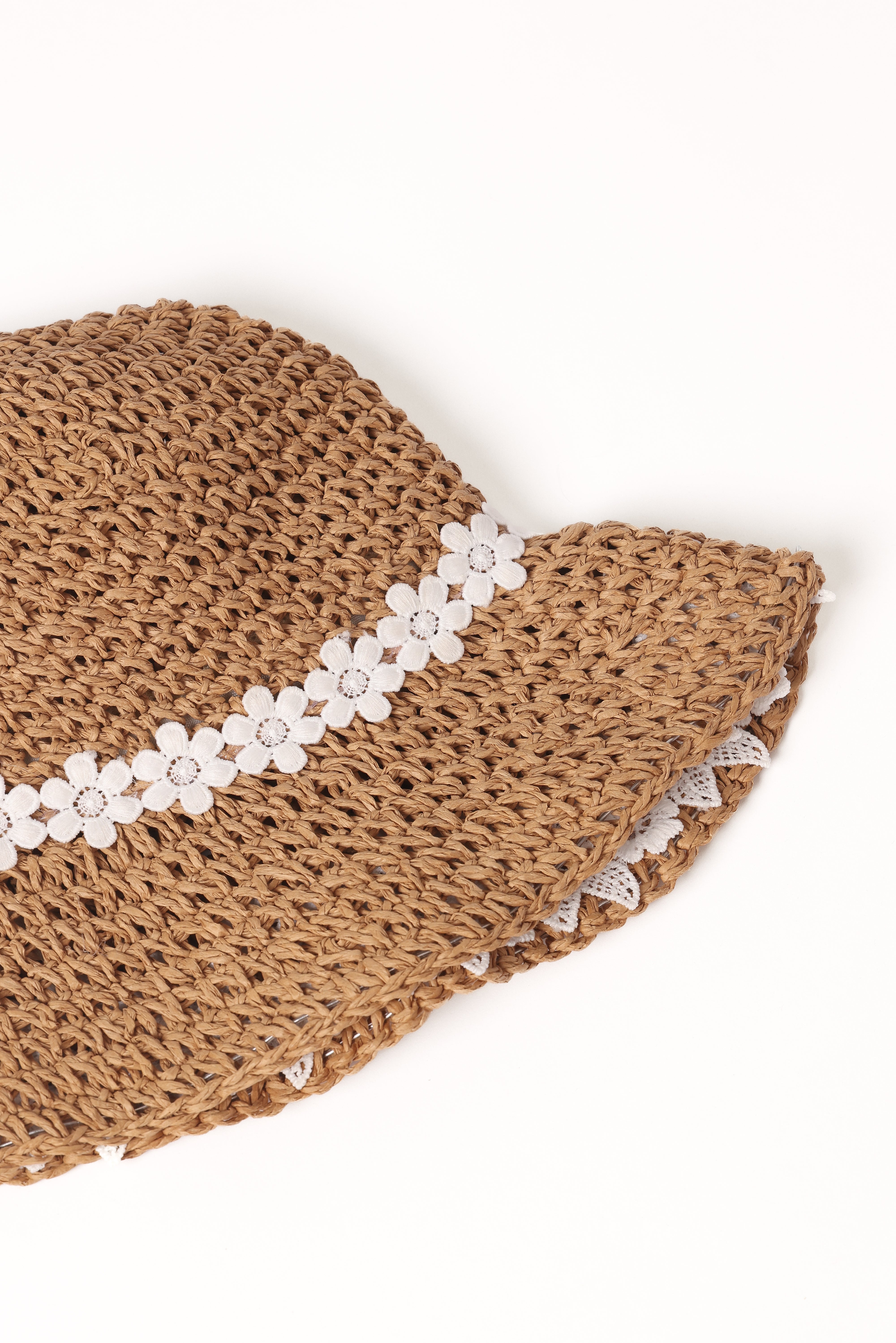Tan Straw Bucket Hat with Floral Lace Trim - Cyrus Hat