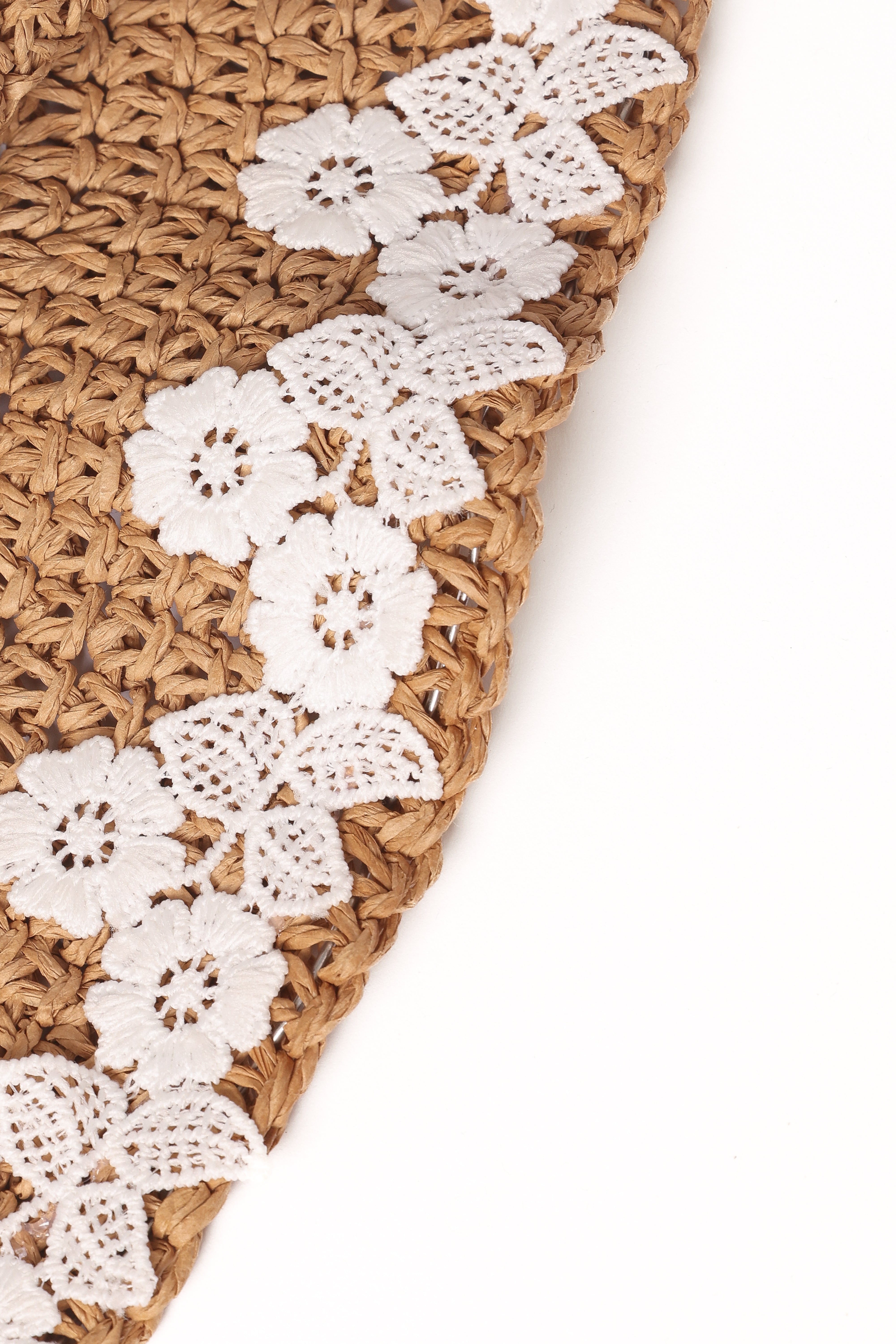 Tan Straw Bucket Hat with Floral Lace Trim - Cyrus Hat