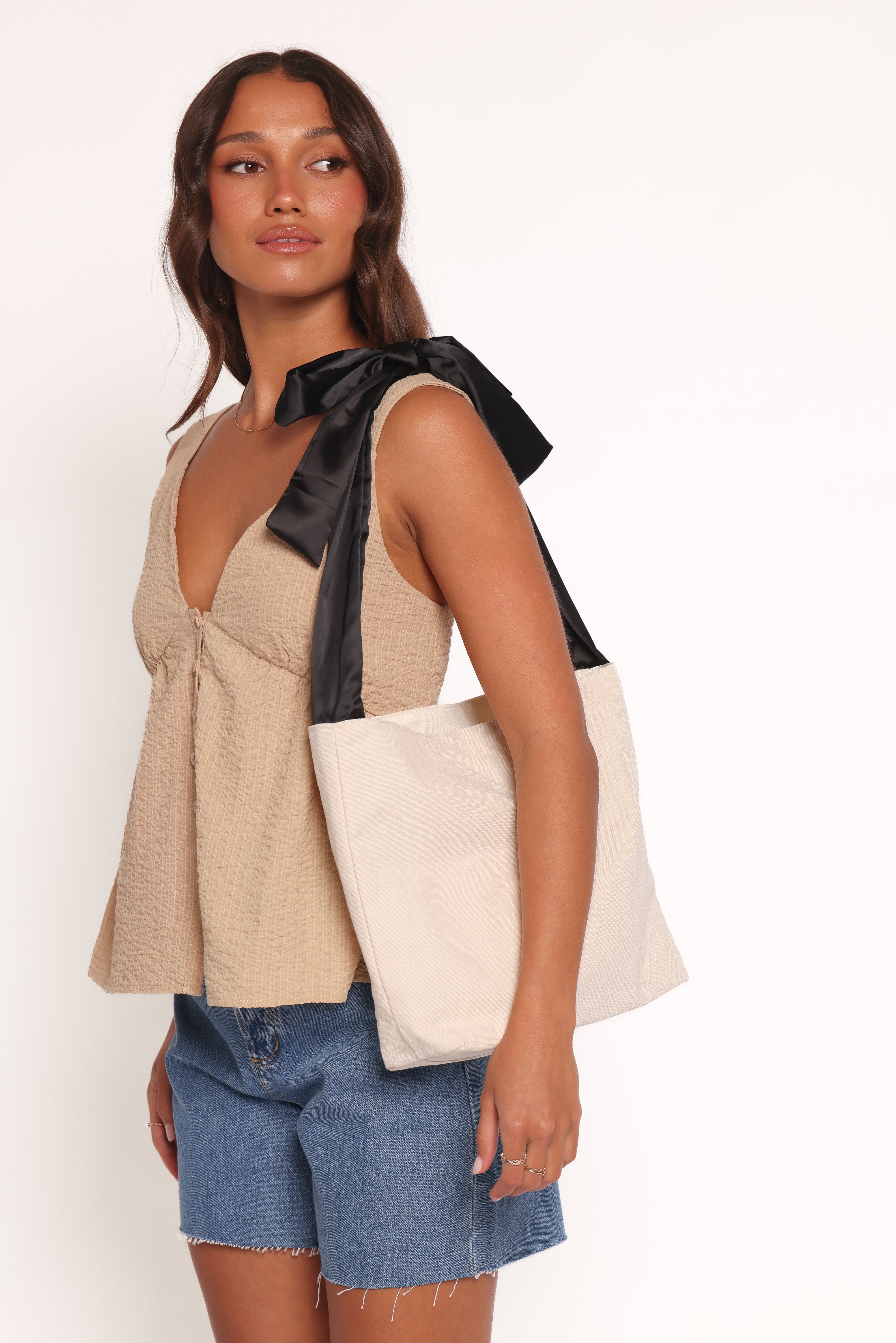 Amity White Cotton Tote Bag with Bow Detail