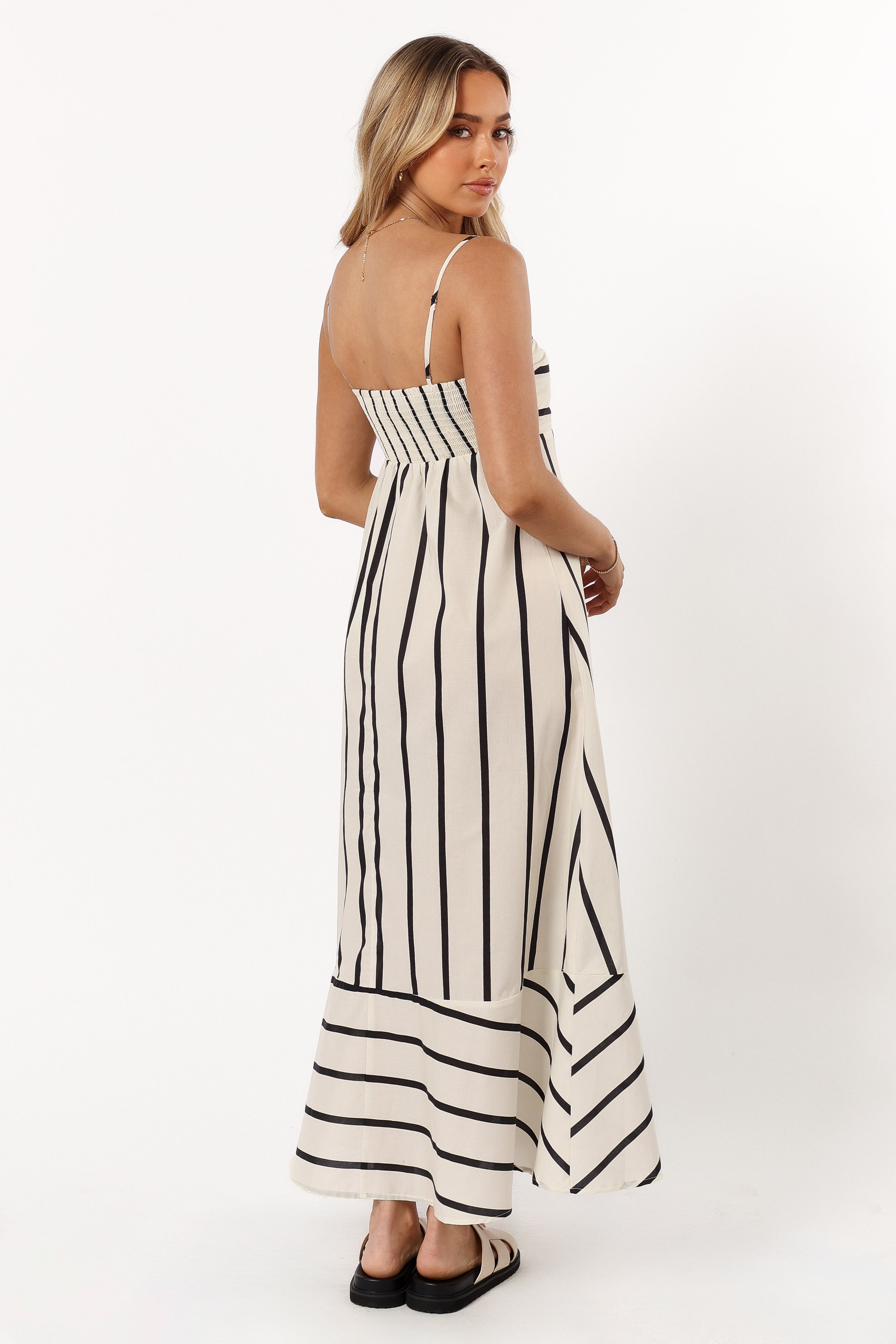 Cream Stripe Cotton Shantelle Midi Dress with Adjustable Straps