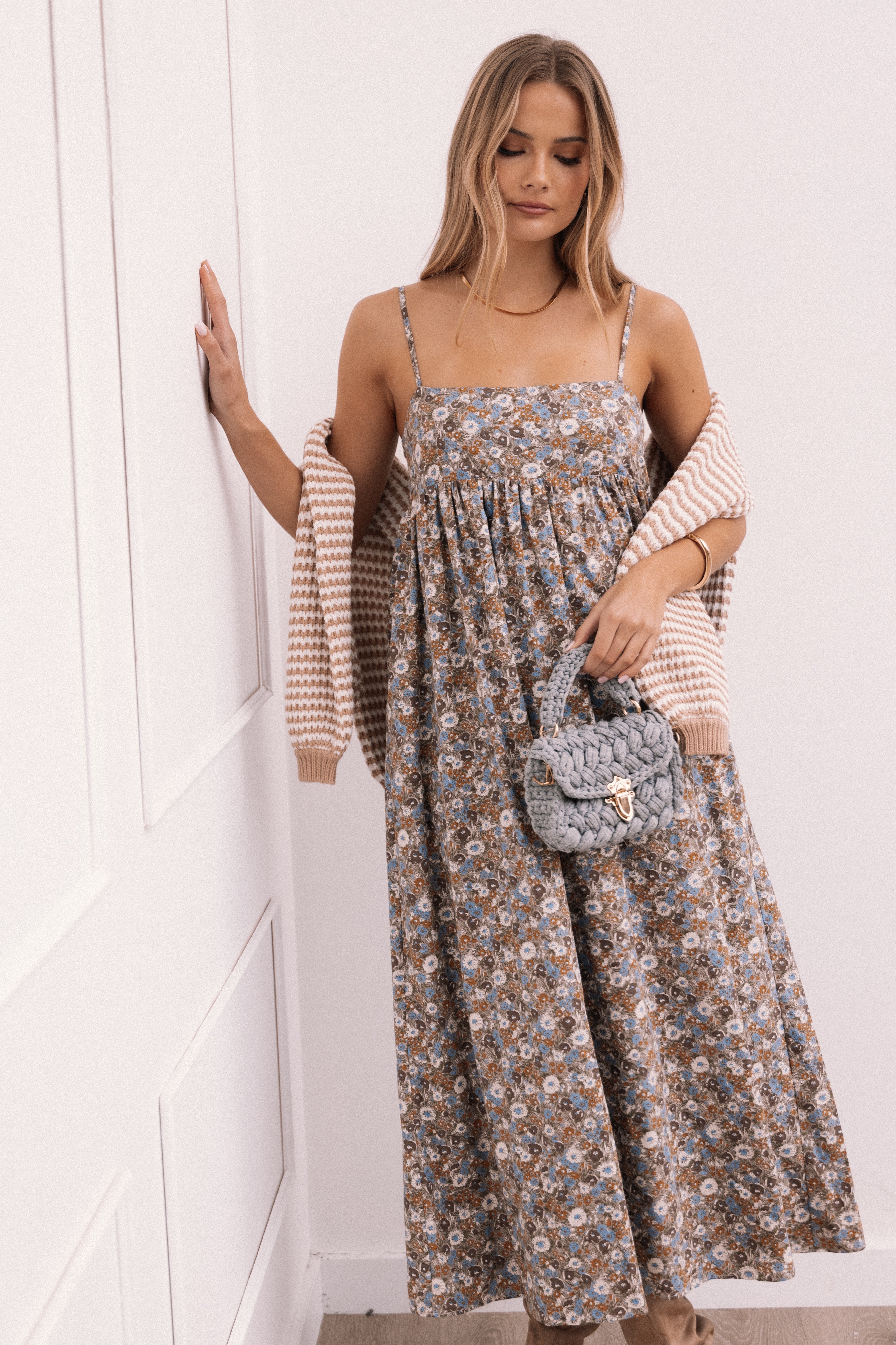 Andy Floral Maxi Dress with Pockets - Olive Ditsy Print