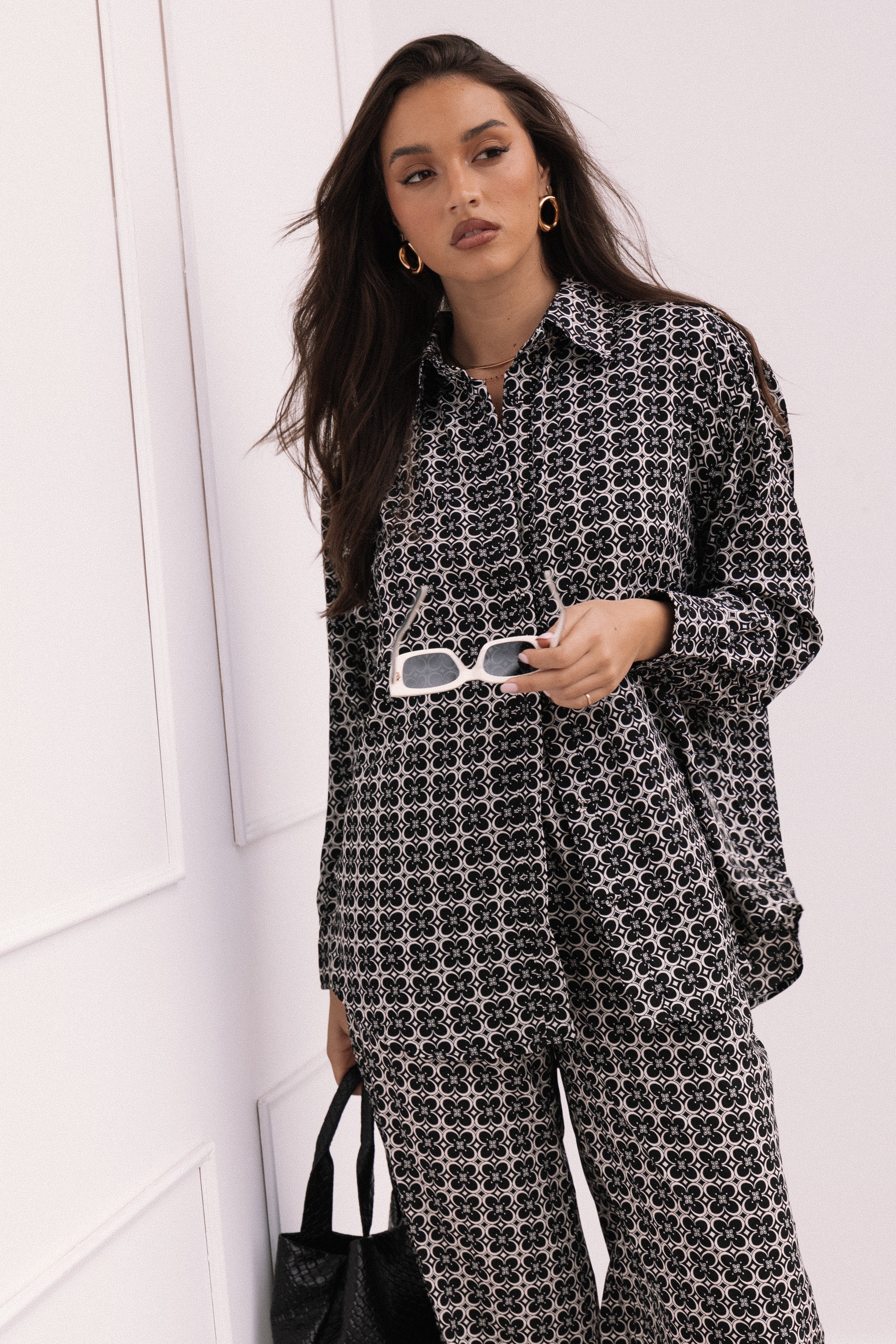 Women's Abstract Floral Print Collared Shirt - Haddie by Quinn