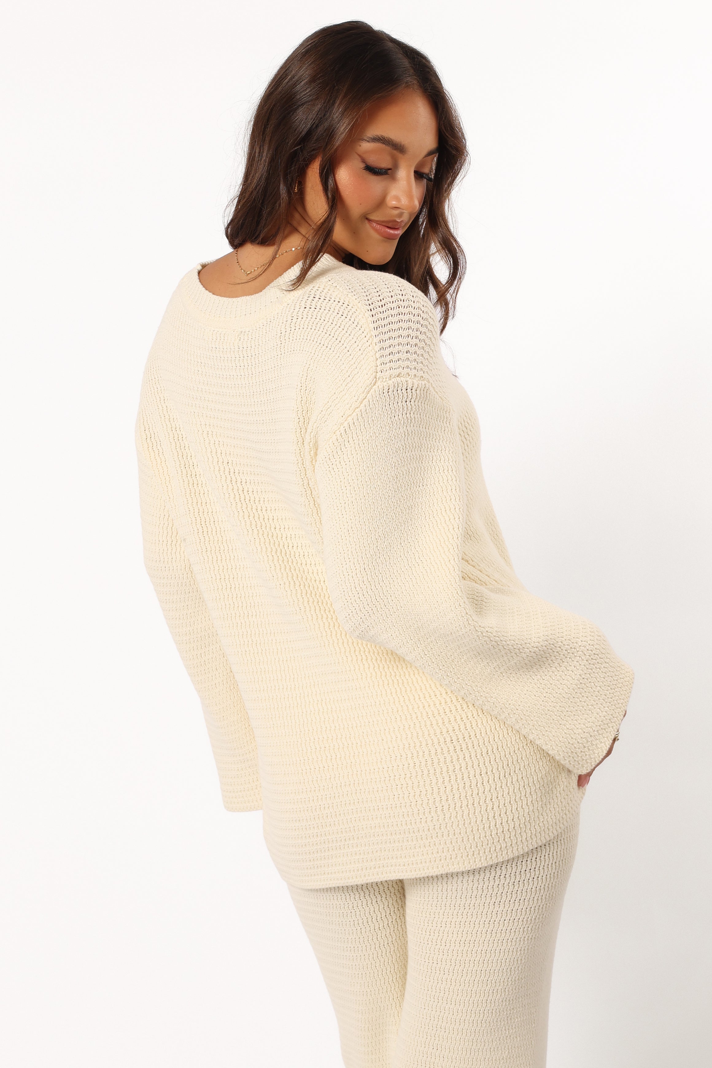 McKinley Cotton Knit Sweater - Cream Round Neck Mid Sleeve