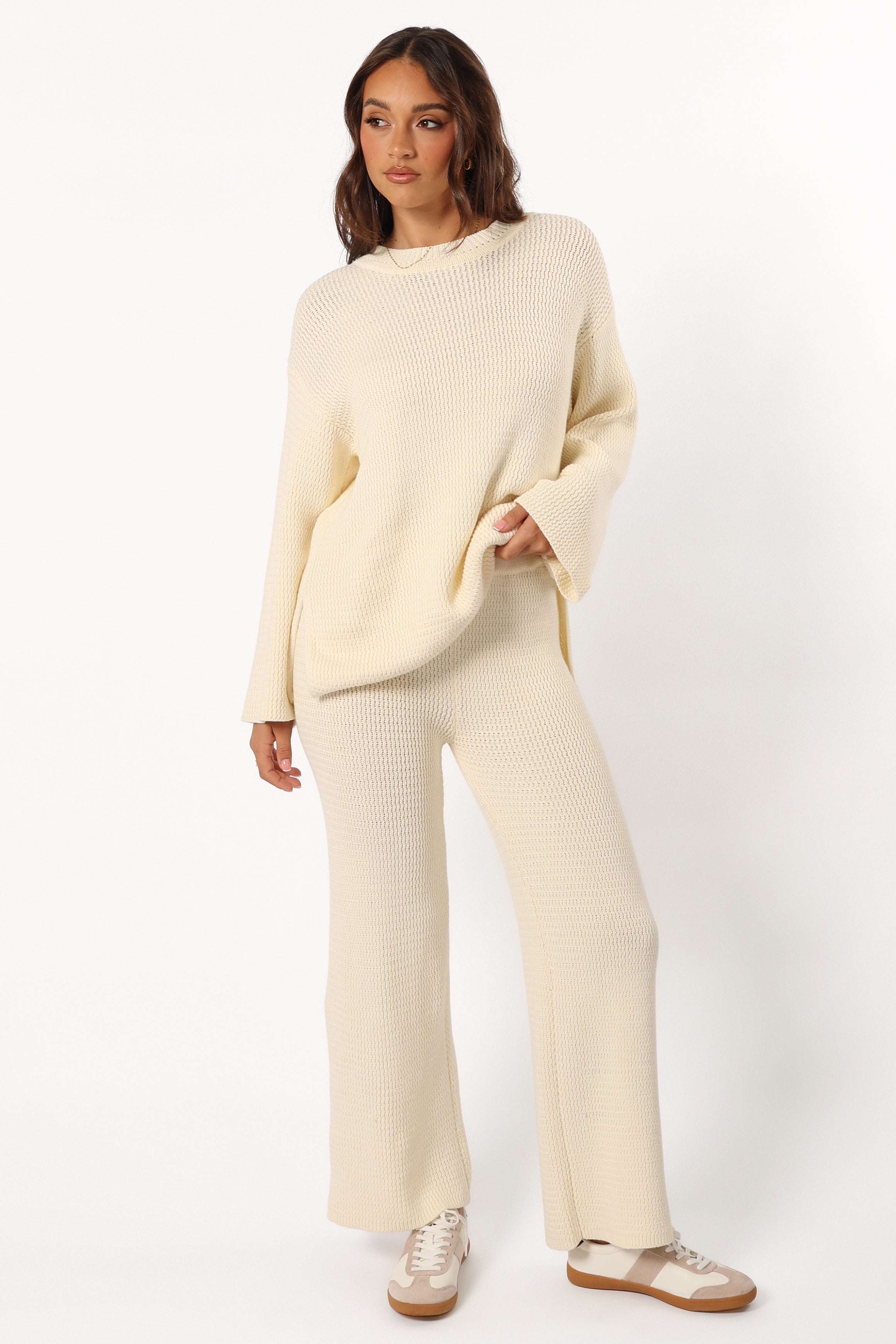 McKinley Cotton Knit Sweater - Cream Round Neck Mid Sleeve