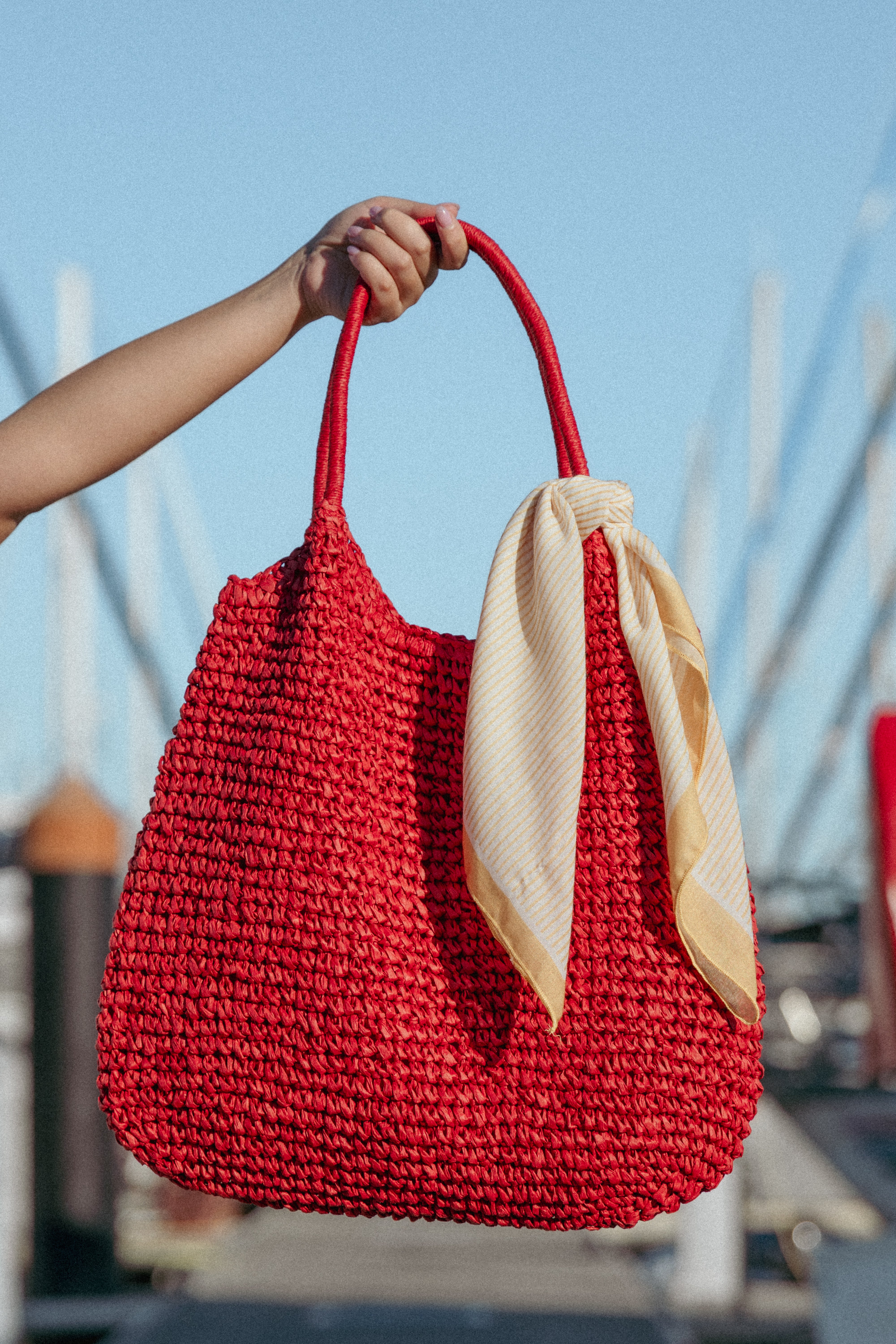 Red Verona Woven Tote Bag with Magnetic Closure - Stylish & Spacious