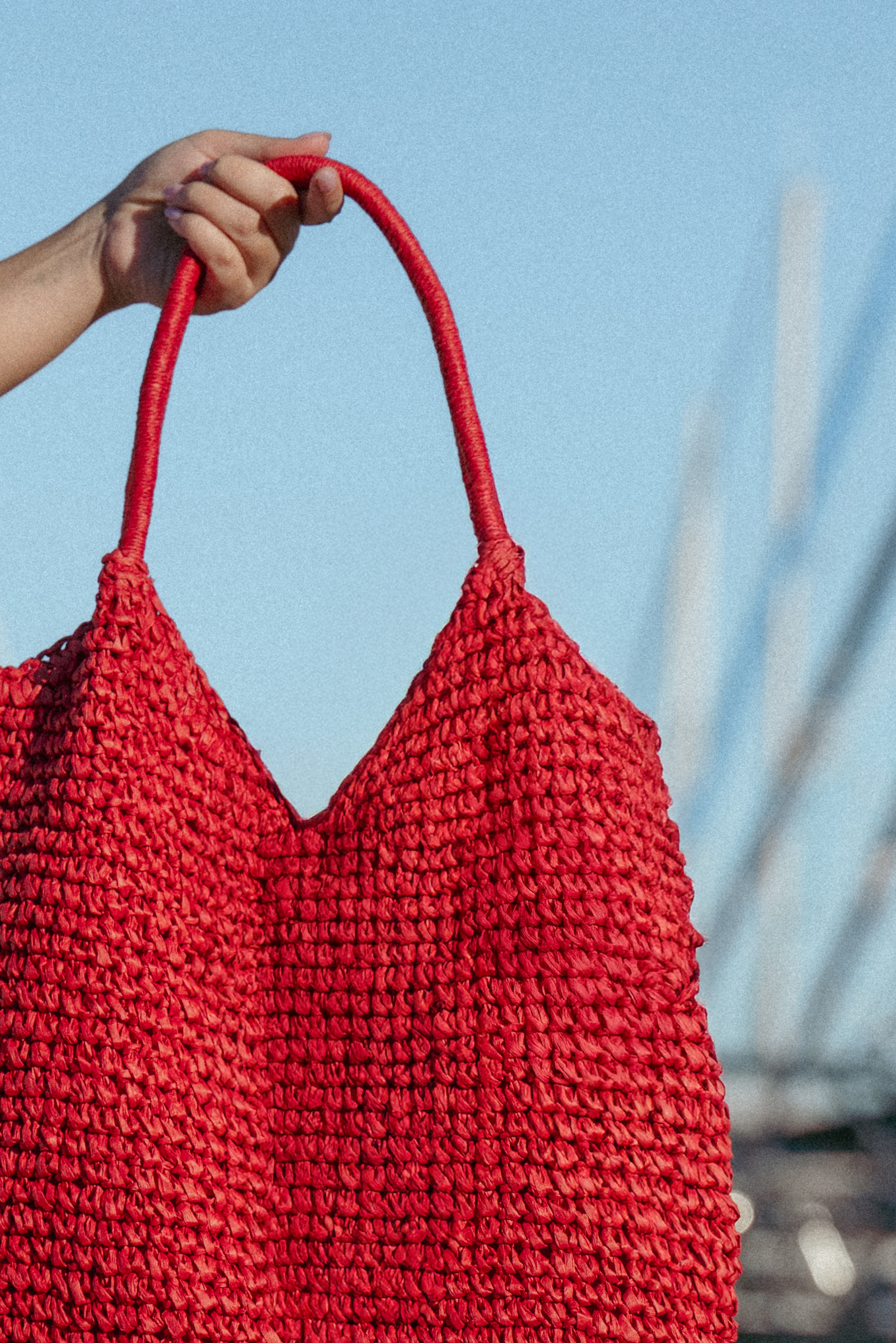 Red Verona Woven Tote Bag with Magnetic Closure - Stylish & Spacious