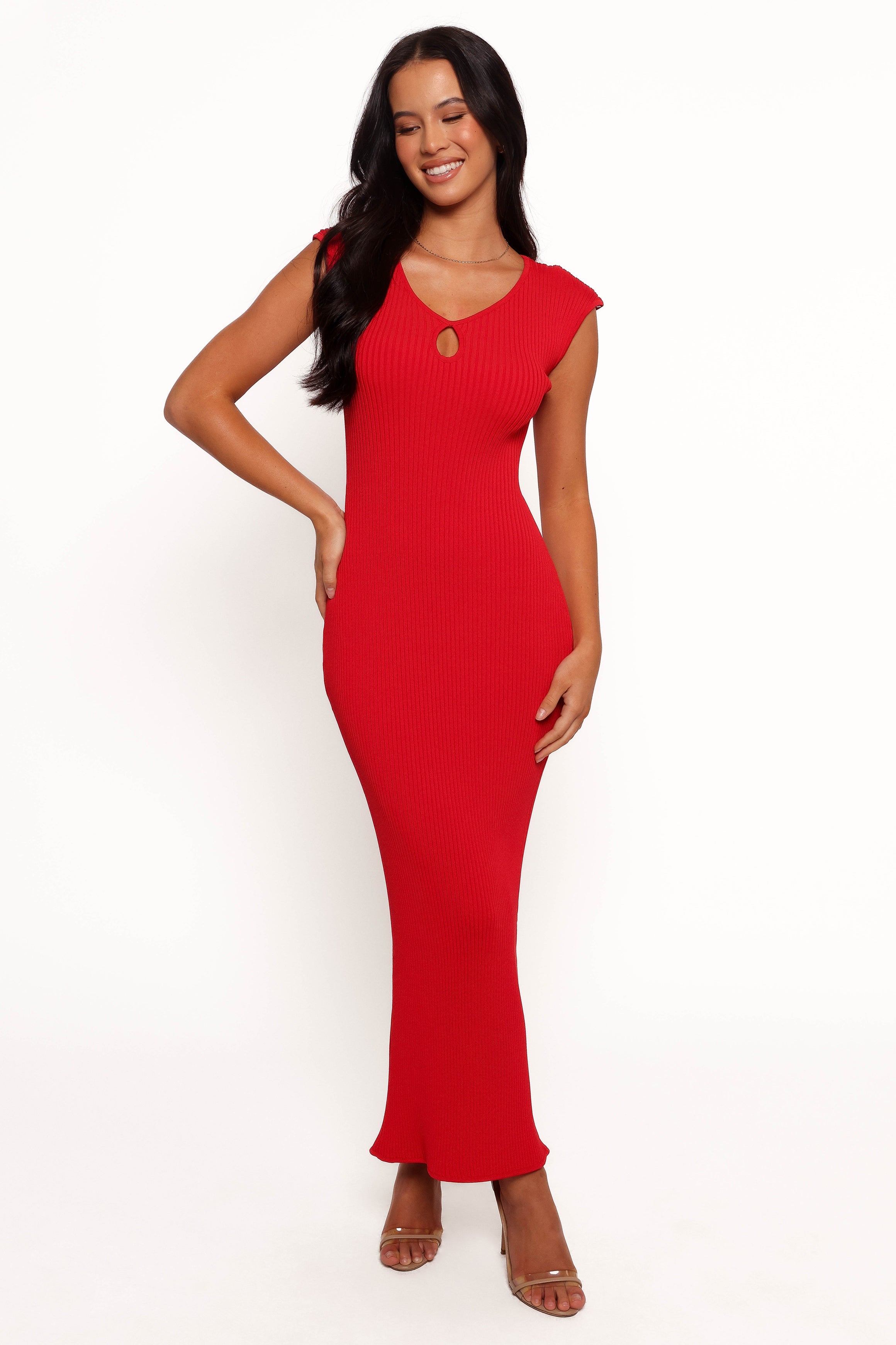 Robin Red V-Neck Midi Dress with Keyhole Cut-Out
