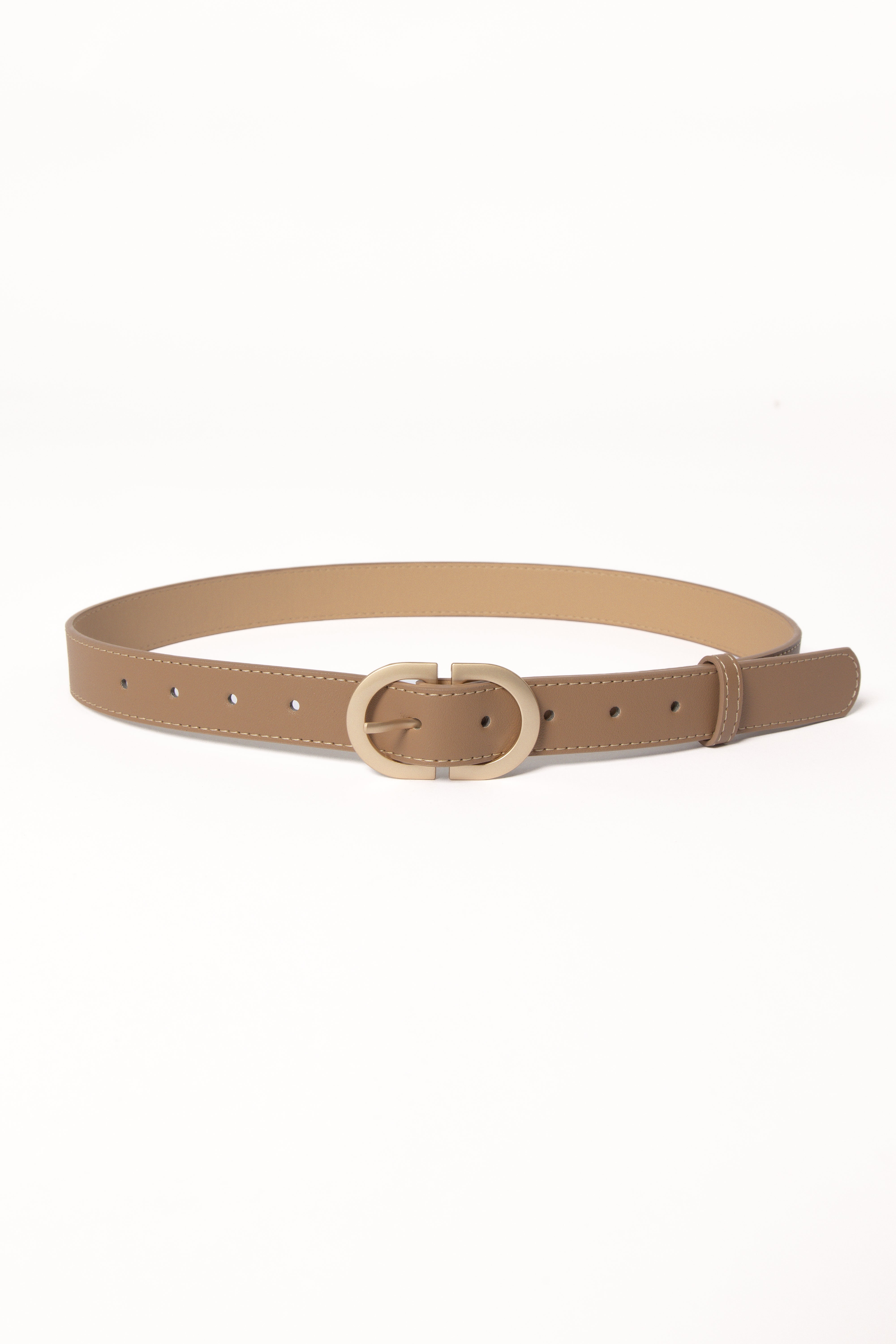 Abbott Faux Leather Belt with Gold Buckle - Camel