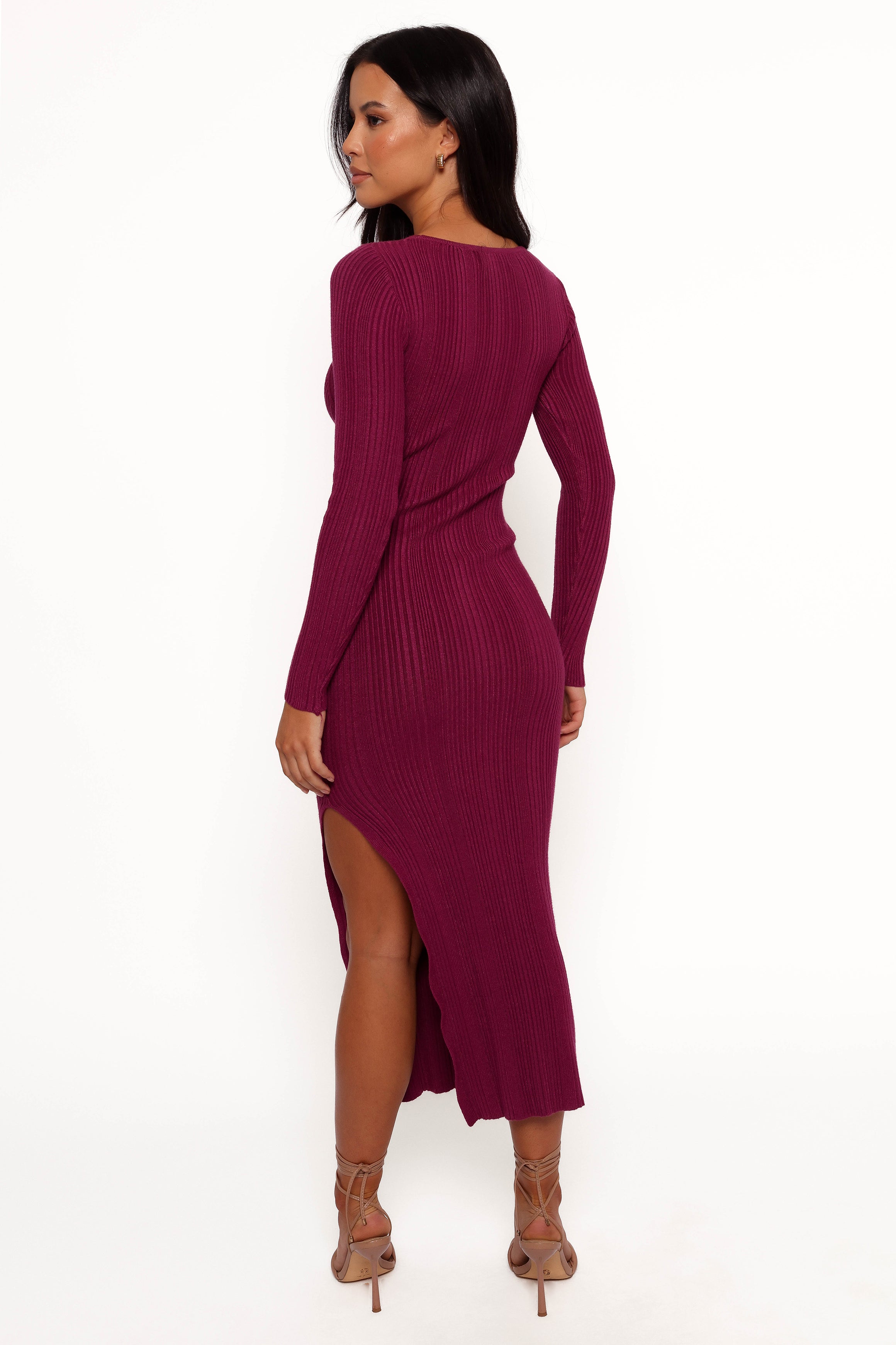 Plum Long Sleeve Maxi Dress - Stretch Ribbed Knit
