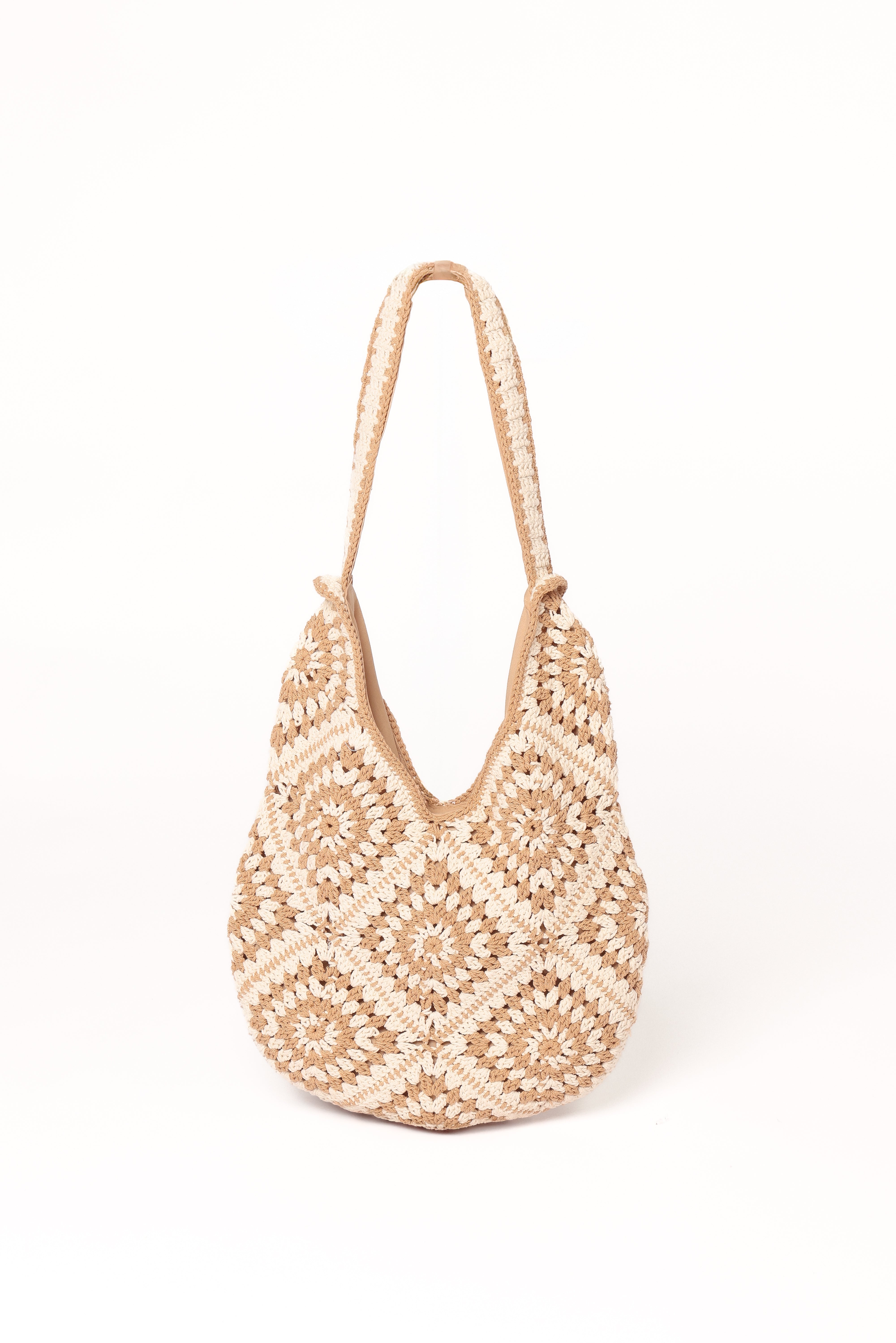 Handmade Crochet Tula Bag - Geometric Cotton Shoulder Bag - Sand