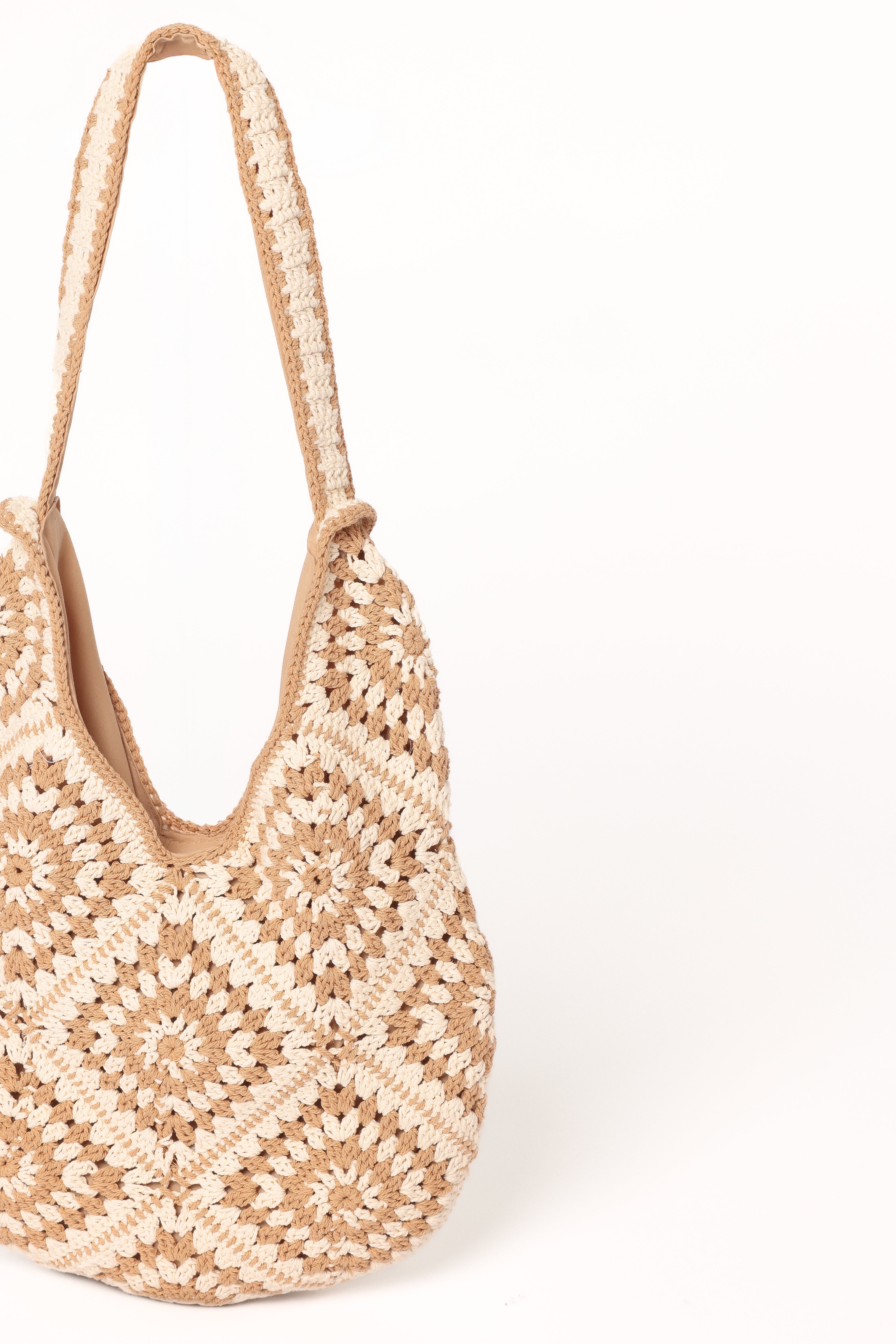 Handmade Crochet Tula Bag - Geometric Cotton Shoulder Bag - Sand