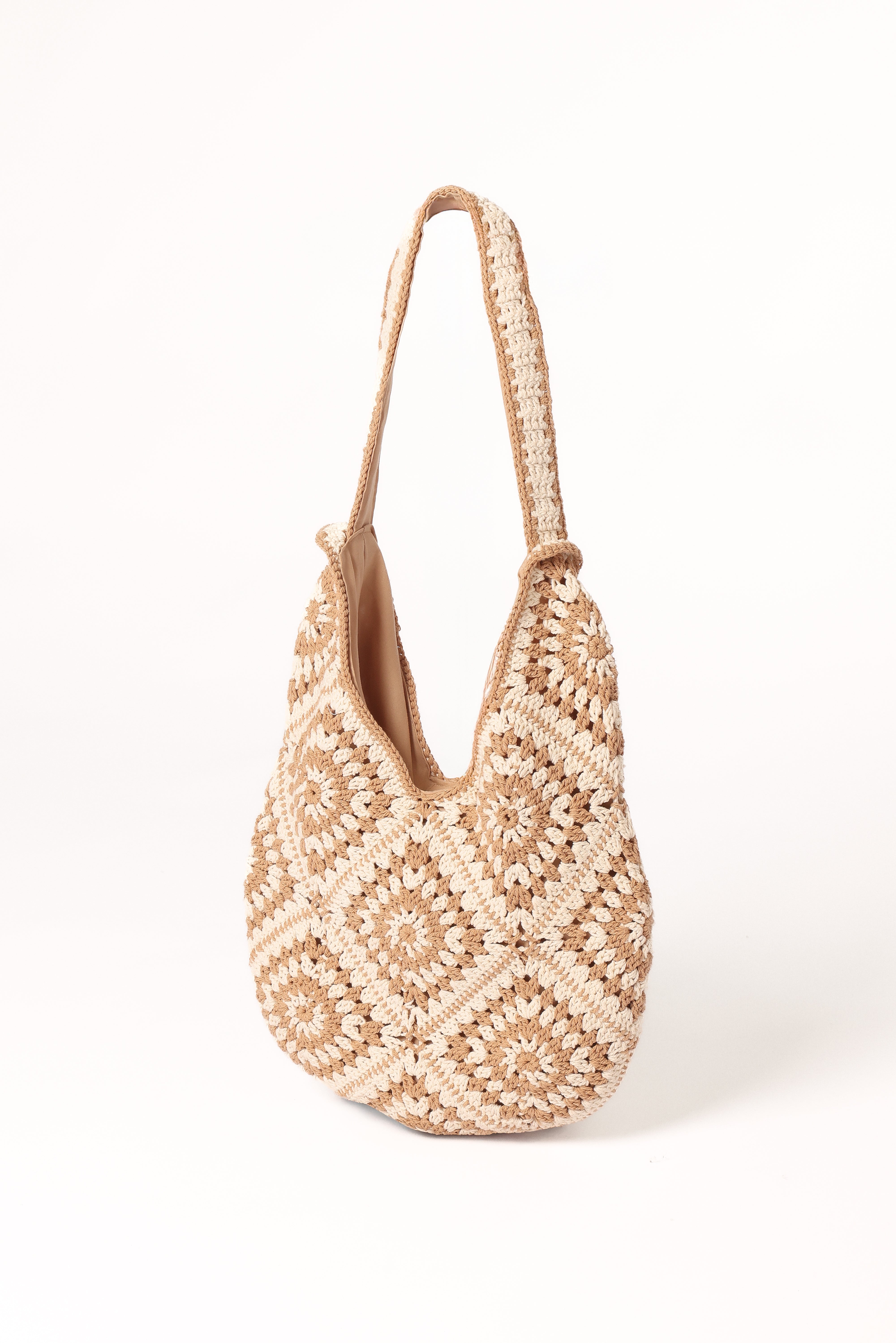 Handmade Crochet Tula Bag - Geometric Cotton Shoulder Bag - Sand