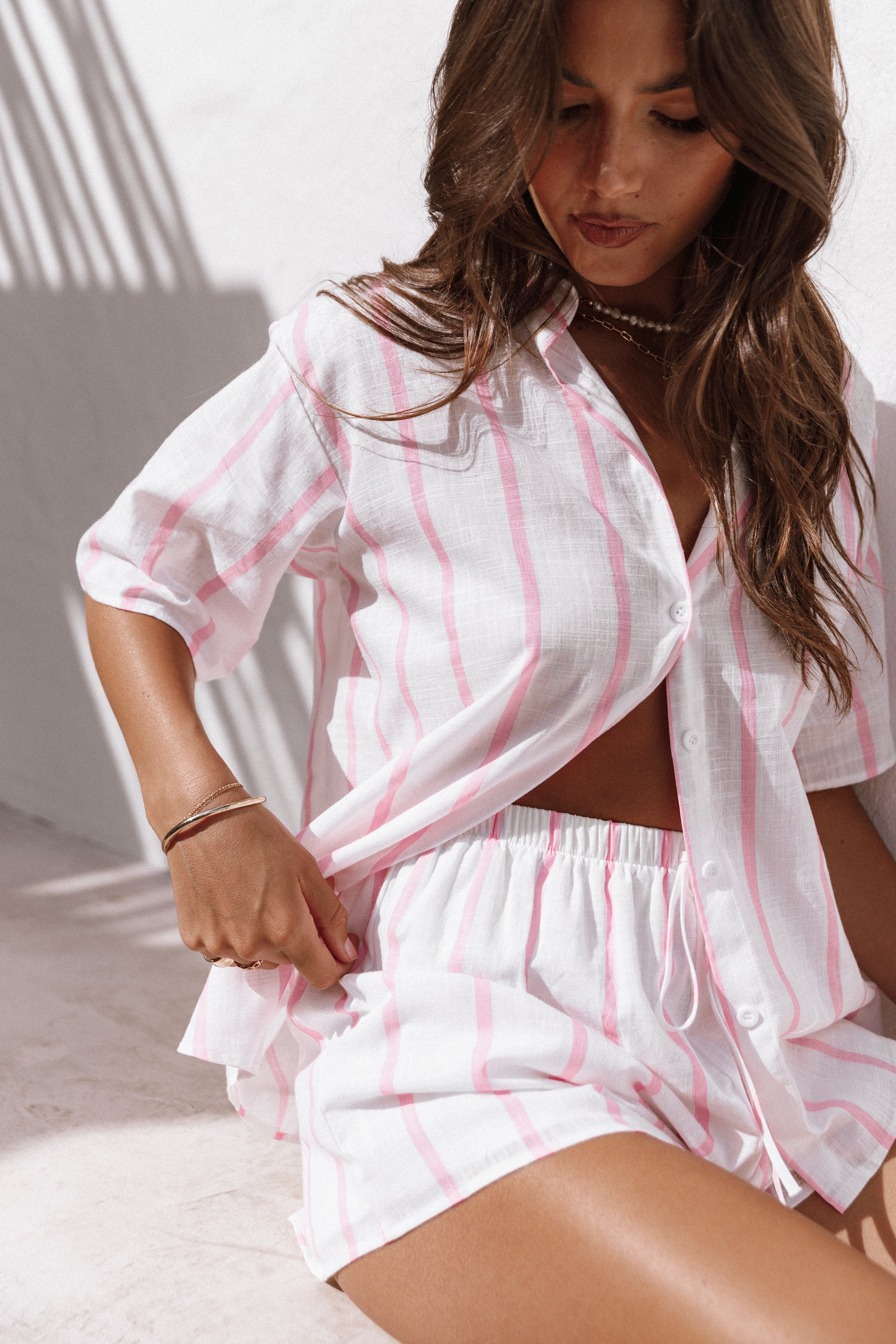 Women's White Cotton Costa Short Set - Relaxed Fit Summer Outfit
